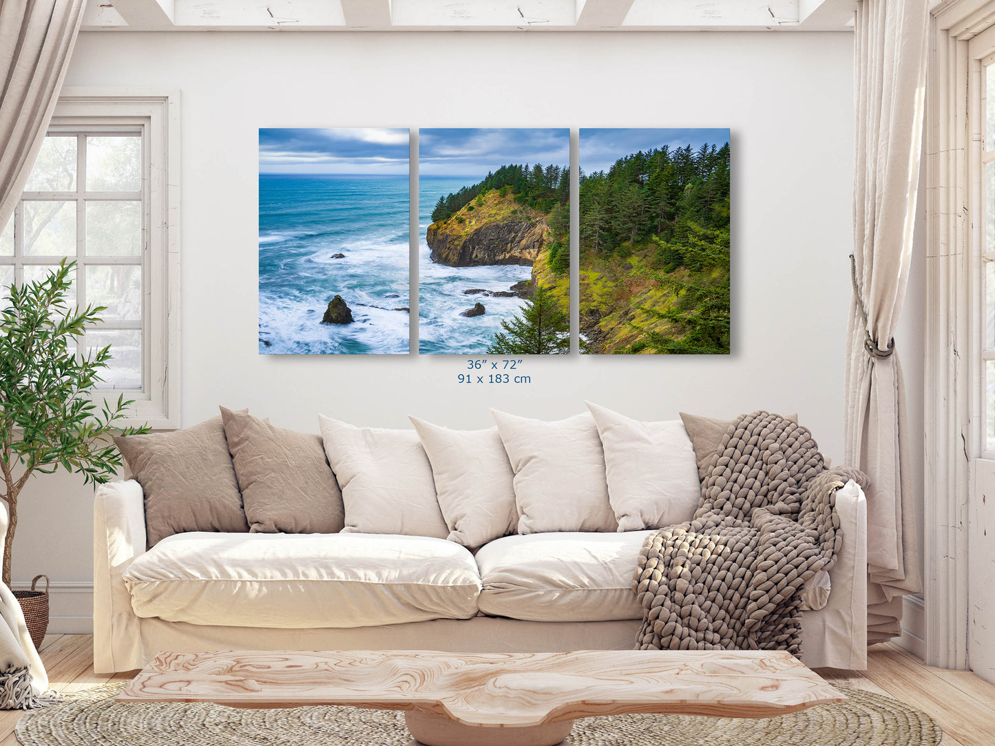 Oregon Coast Ocean Picture, Pacific Northwest Coastline Nature Photo Relaxation Artwork for Meditation, Apartment, Office & House Décor