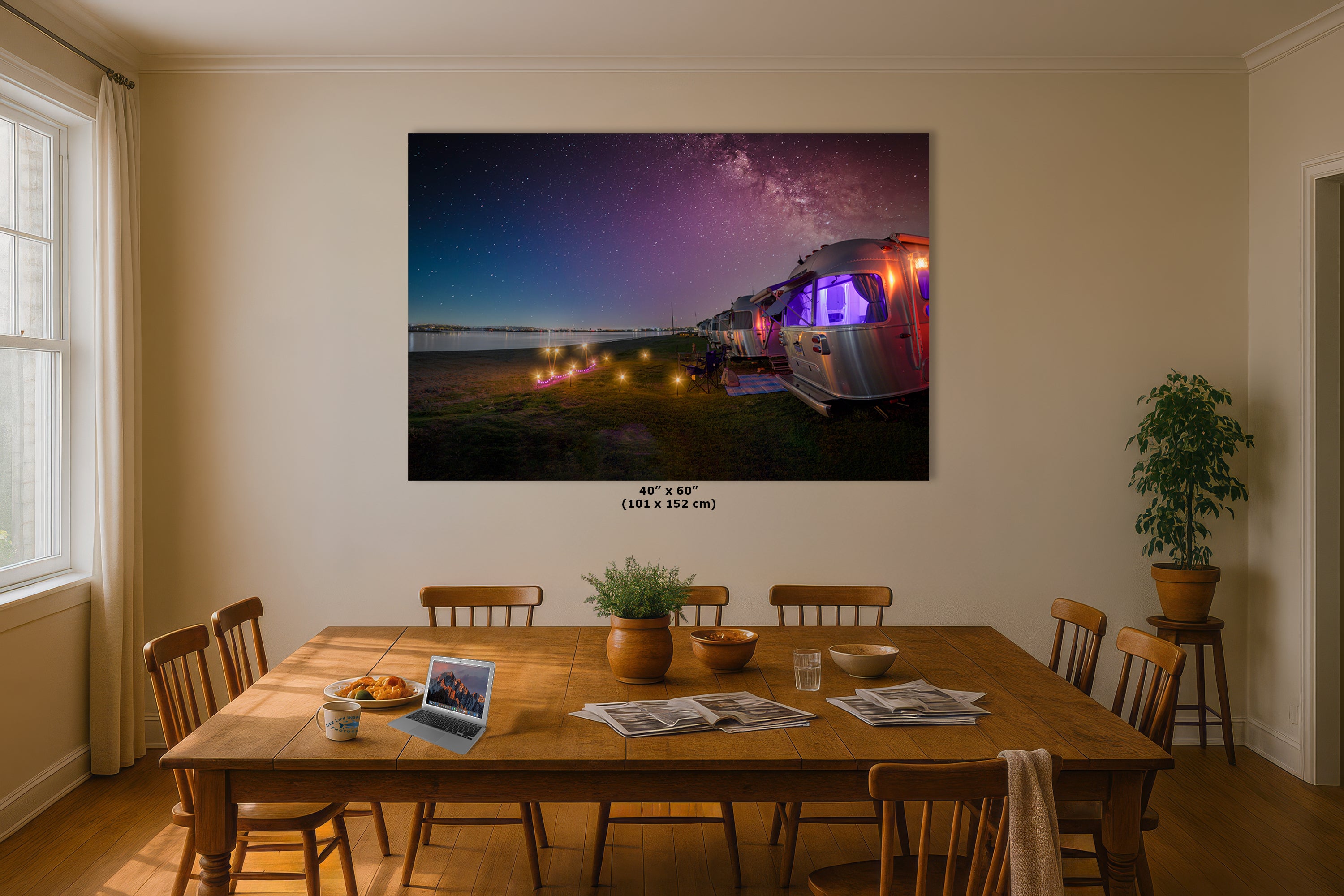 Airstream Travel Trailer Art Night Scene in San Diego, California Campsite Camping Decoration in Canvas, Paper, and Metal Wall Art