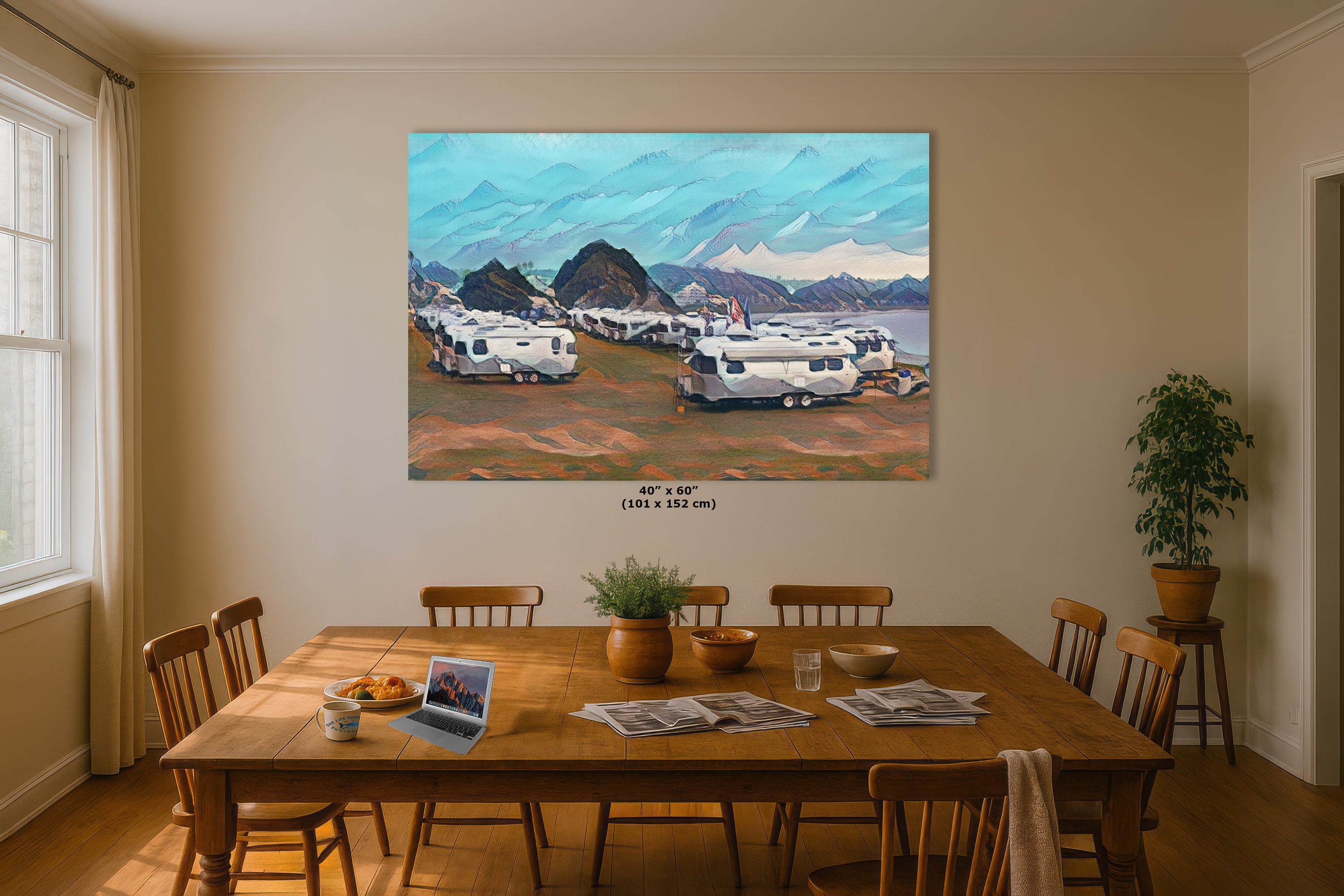 Airstream Travel Trailer with Mountainscape Camping Decoration