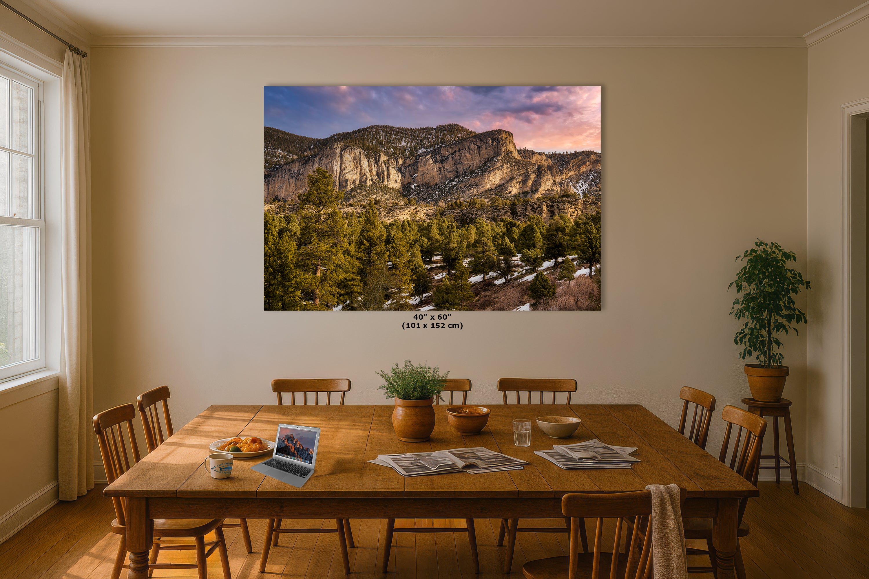 Mt Charleston Nevada Mountain Picture, Snowy Scenery Nature Photo Relaxation Artwork | Winter Landscape for Office, Dorm, Bohemian Decor