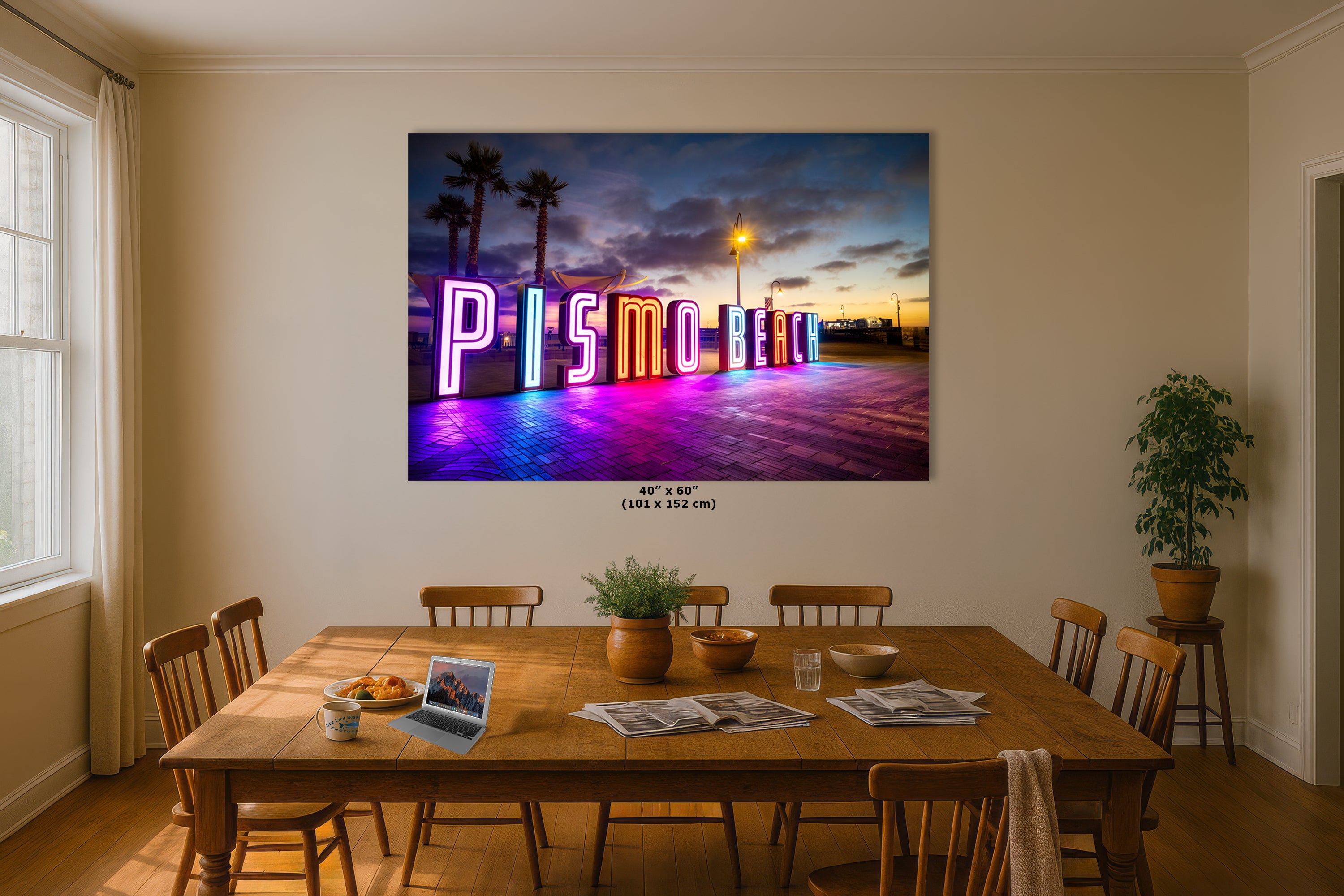 Pismo Beach Iconic Neon Sign House Decor, California Coastal Art Print with Vibrant Neon Lights for Retro Wall Art, Beach Lover Gift