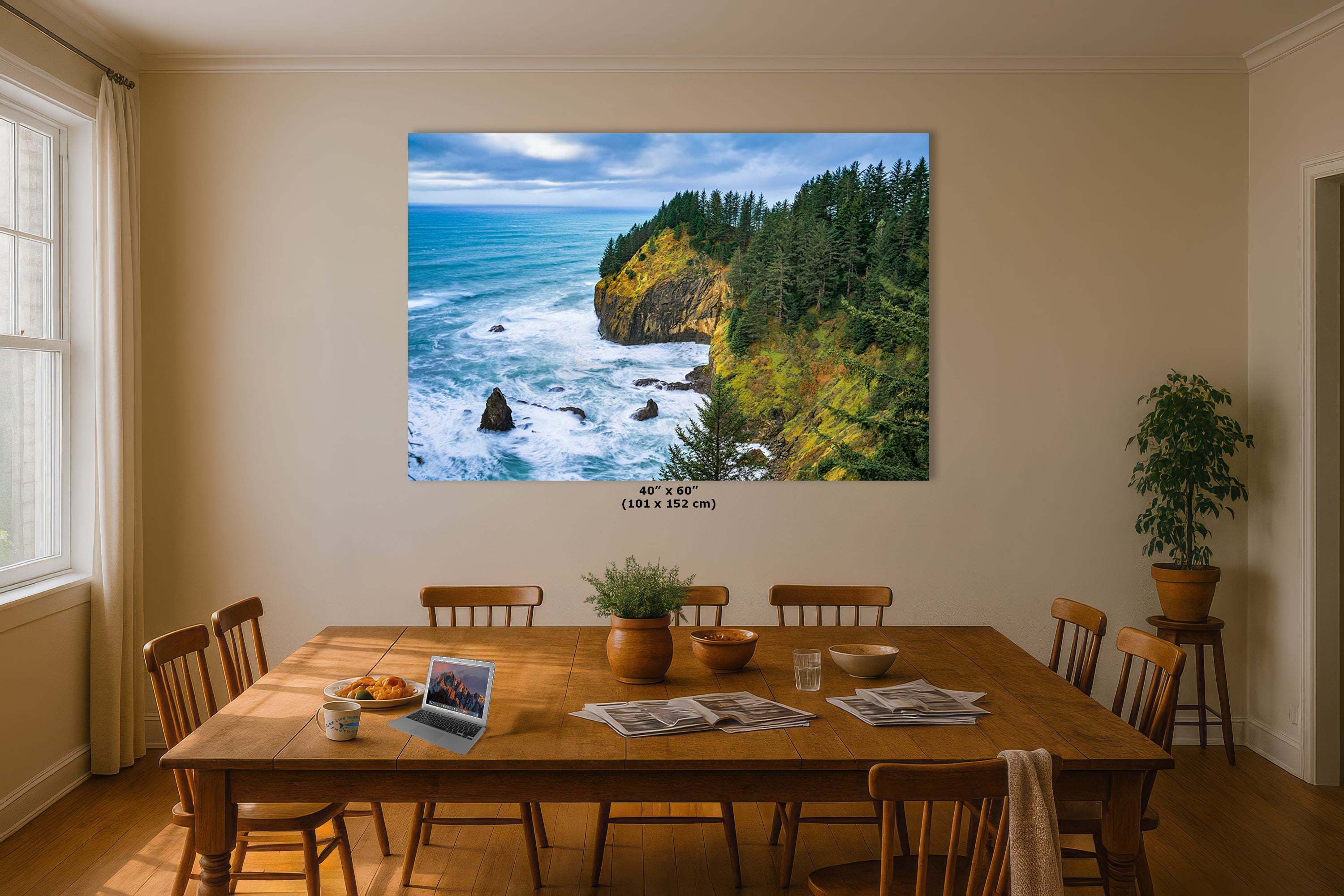 Oregon Coast Ocean Picture, Pacific Northwest Coastline Nature Photo Relaxation Artwork for Meditation, Apartment, Office & House Decor