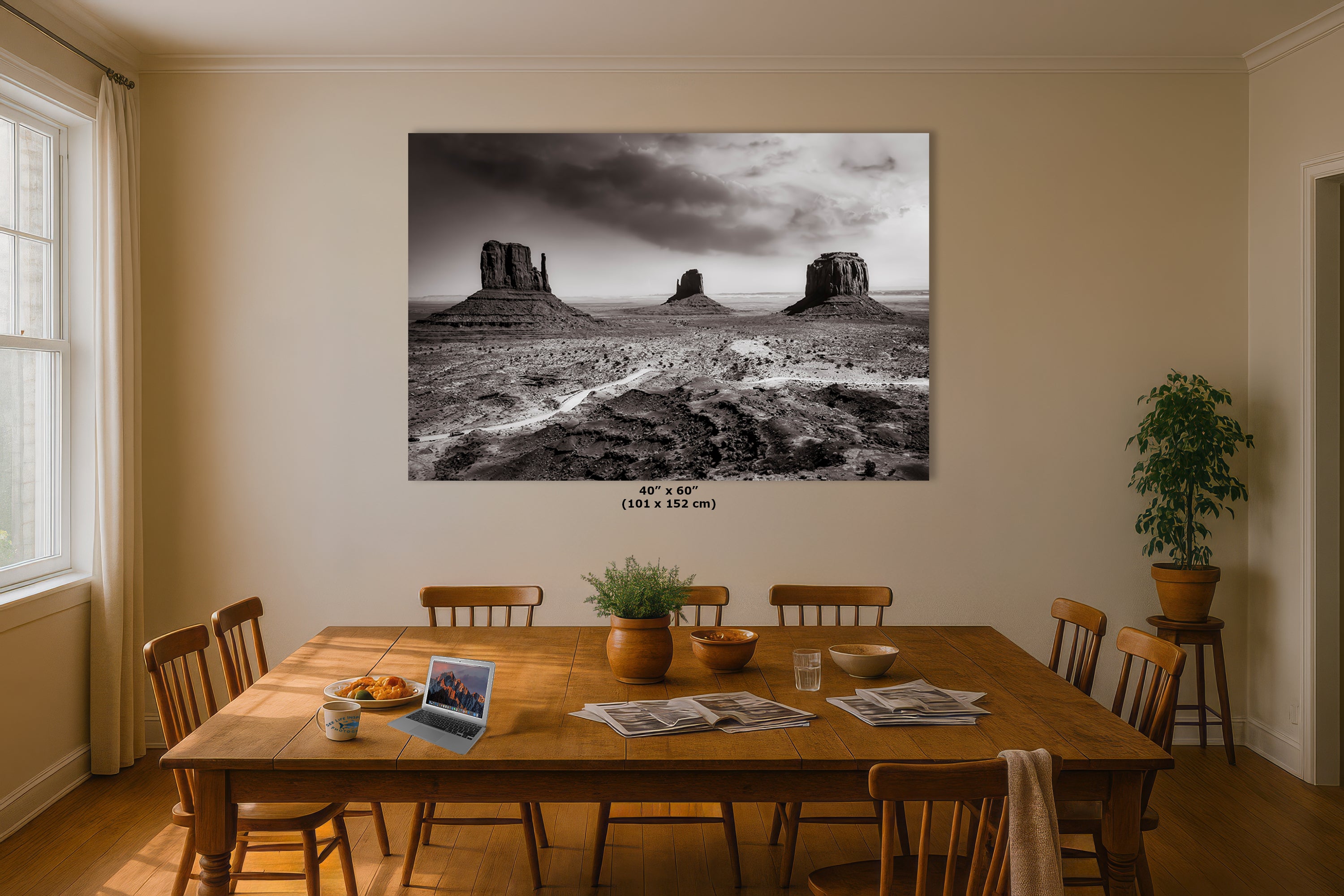 Monument Valley Arizona Desert Picture, Black and White Nature Photo, Bohemian Style Relaxation Artwork for Meditation, Apartment, Office & House Decor