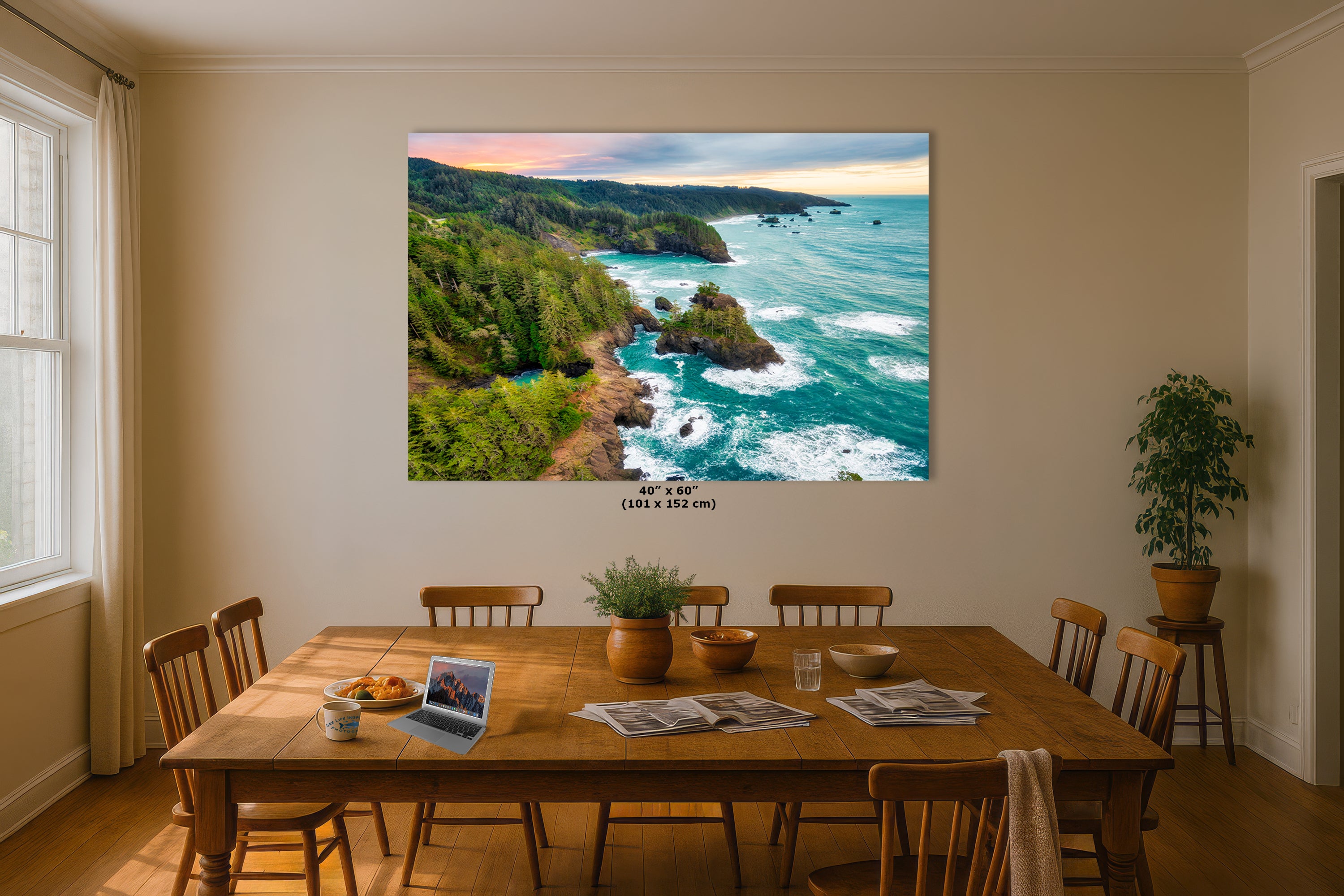 Oregon Coast Ocean Picture, Pacific Northwest Sunrise Nature Photo Relaxation Artwork for Meditation, Apartment, Office & House Decor