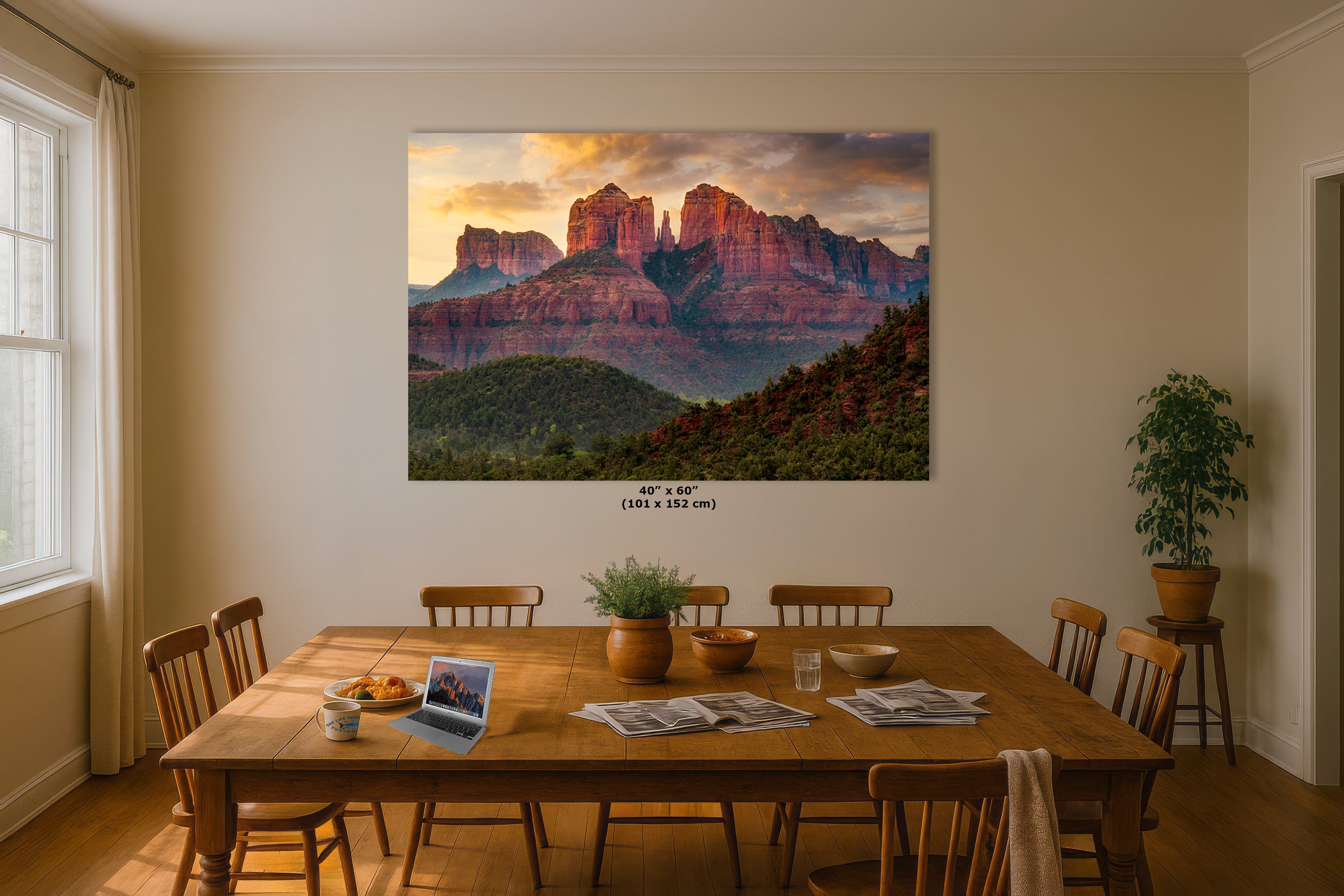 Cathedral Rock, Moody Sedona Arizona Desert Picture Nature Photo Relaxation Artwork for Meditation, Office, and House Decor