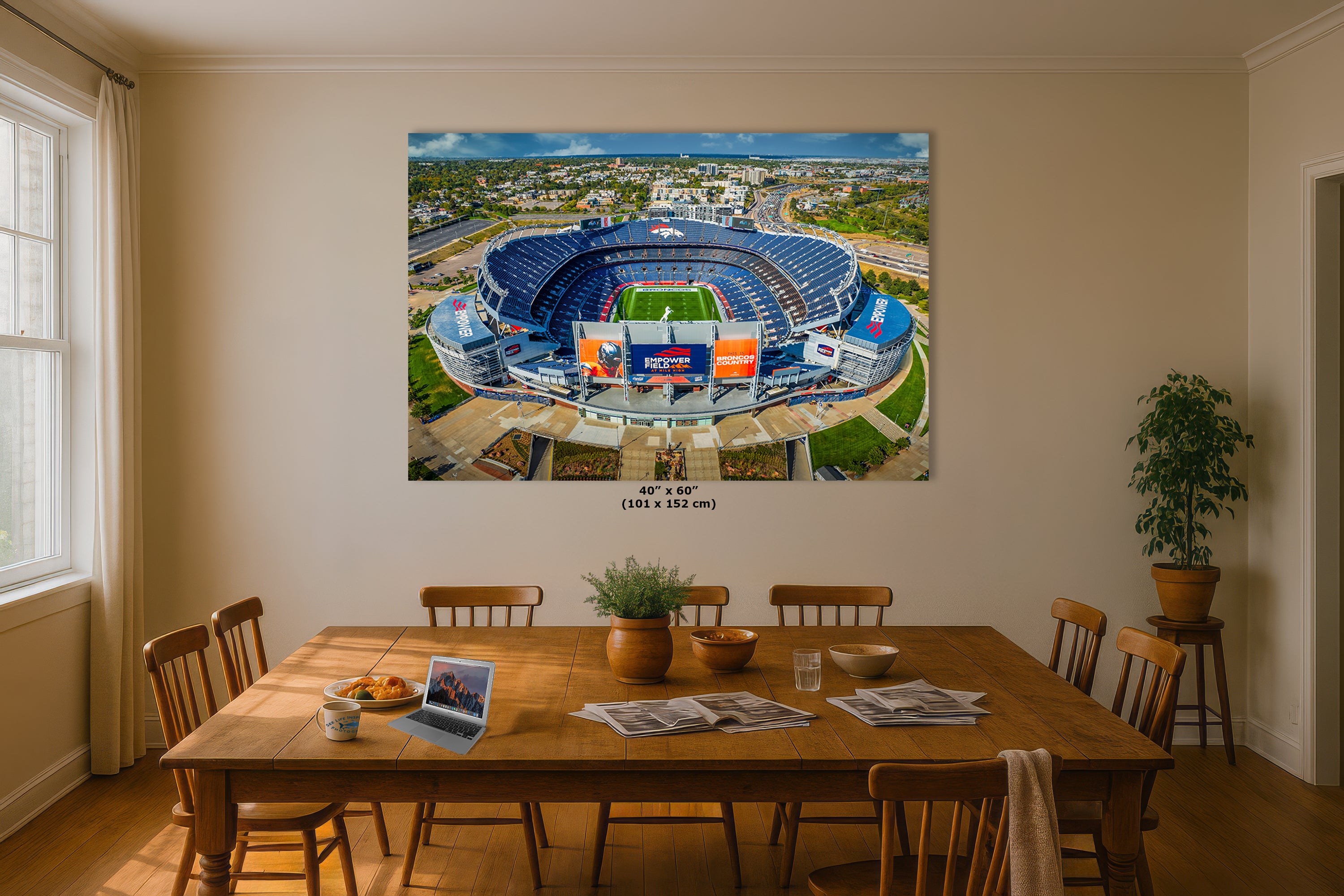 Denver Broncos Football Stadium, Mile High Stadium Denver Colorado Skyline Print, Sports Decor, Man Cave Art