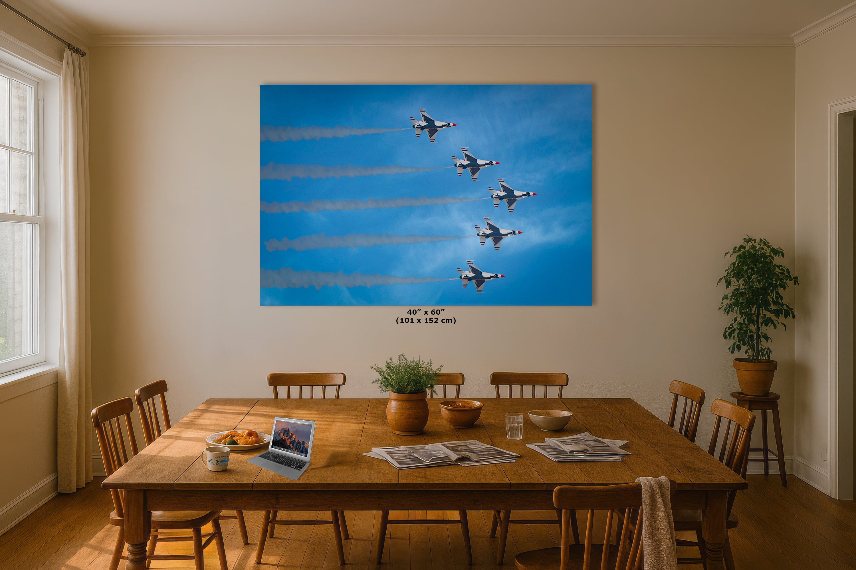 US Airforce Thunderbirds F-16 Fighting Falcon Aviation Artwork, Military Jet Fighter Wall Decor for Home & Office, Airplane PhotoPrint