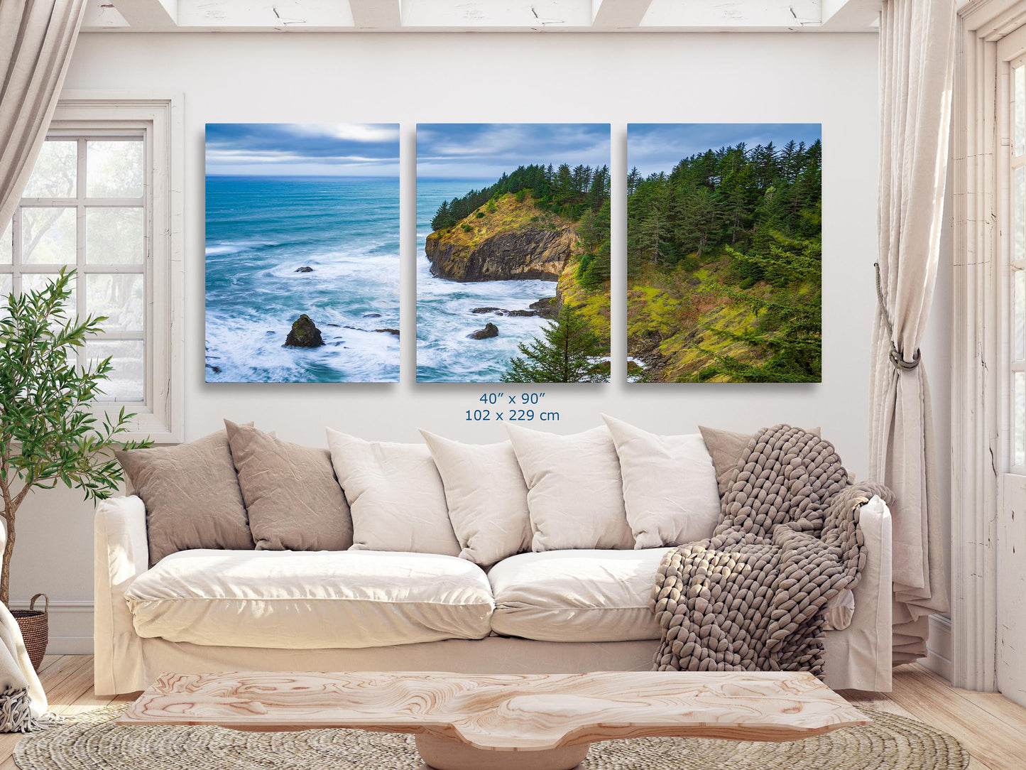 Oregon Coast Ocean Picture, Pacific Northwest Coastline Nature Photo Relaxation Artwork for Meditation, Apartment, Office & House Décor