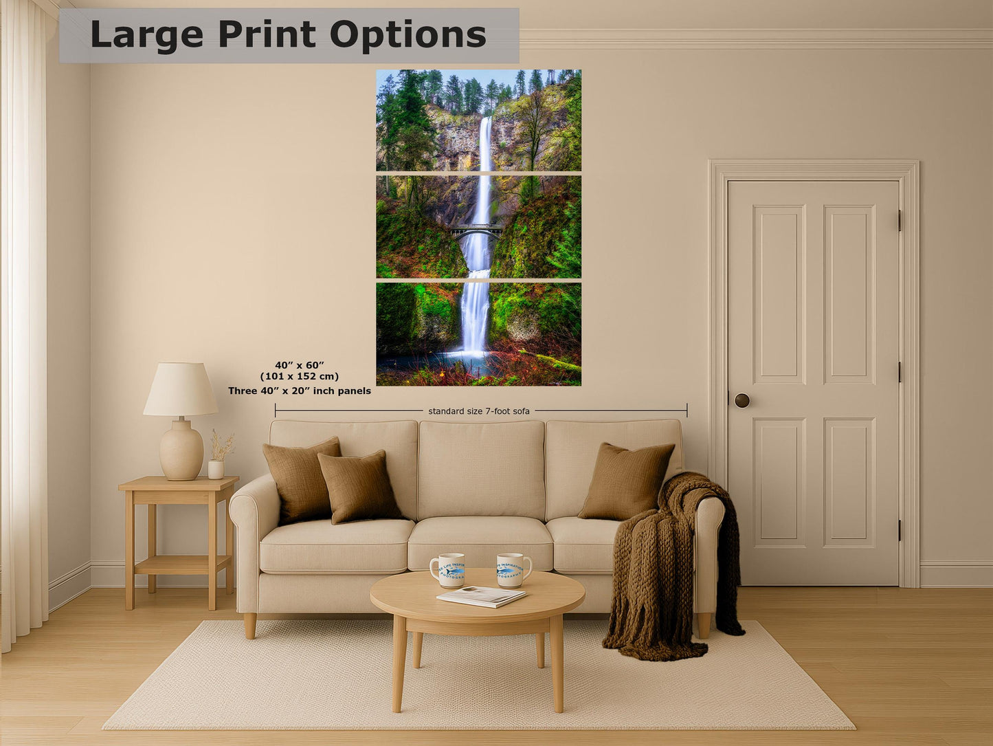 Multnomah Waterfall Picture Nature Photo, Pacific Northwest Oregon Picture Relaxation Artwork, Columbia River Gorge for Meditation, House