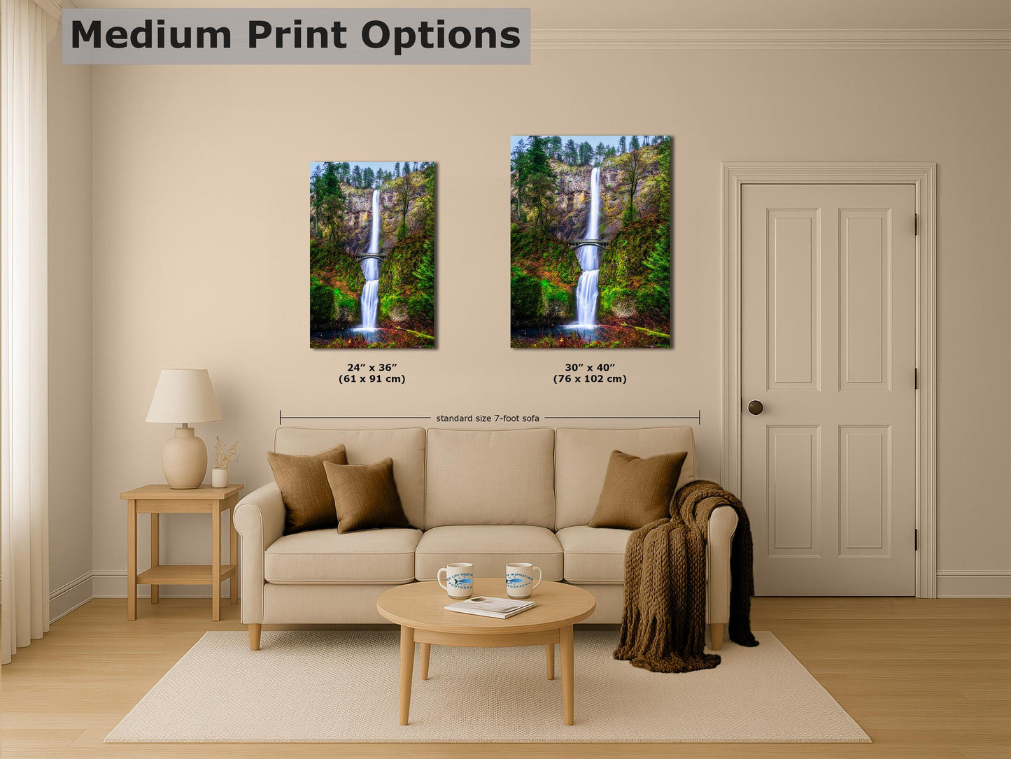 Multnomah Waterfall Picture Nature Photo, Pacific Northwest Oregon Picture Relaxation Artwork, Columbia River Gorge for Meditation, House