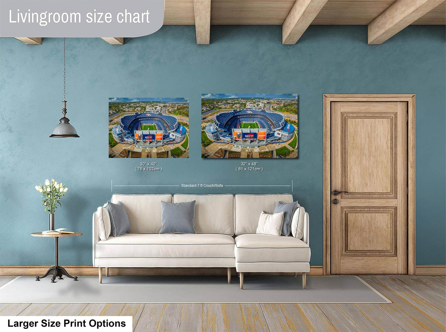 Denver Broncos Football Stadium, Mile High Stadium Denver Colorado Skyline Print, Sports Decor, Man Cave Art