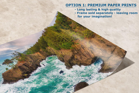 Oregon Coast Ocean Picture, Pacific Northwest Nature Photo Panorama Relaxation Artwork for Meditation, Apartment, Office & House Décor