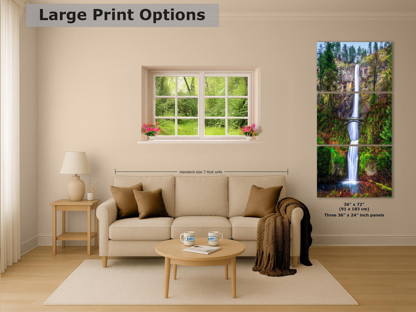 Multnomah Waterfall Picture Nature Photo, Pacific Northwest Oregon Picture Relaxation Artwork, Columbia River Gorge for Meditation, House