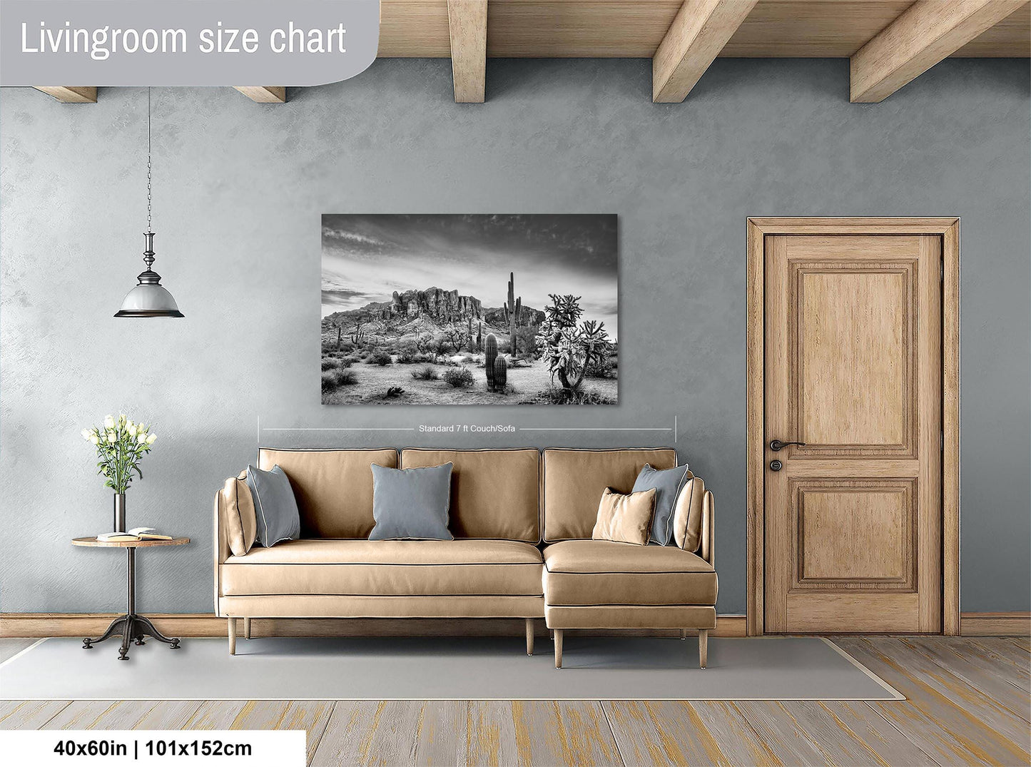 Arizona Desert Picture in Black and White, Saguaro Cactus Artwork Nature Photo, Southwestern Wall Art of Superstition Mountains at Lost Dutchman State Park