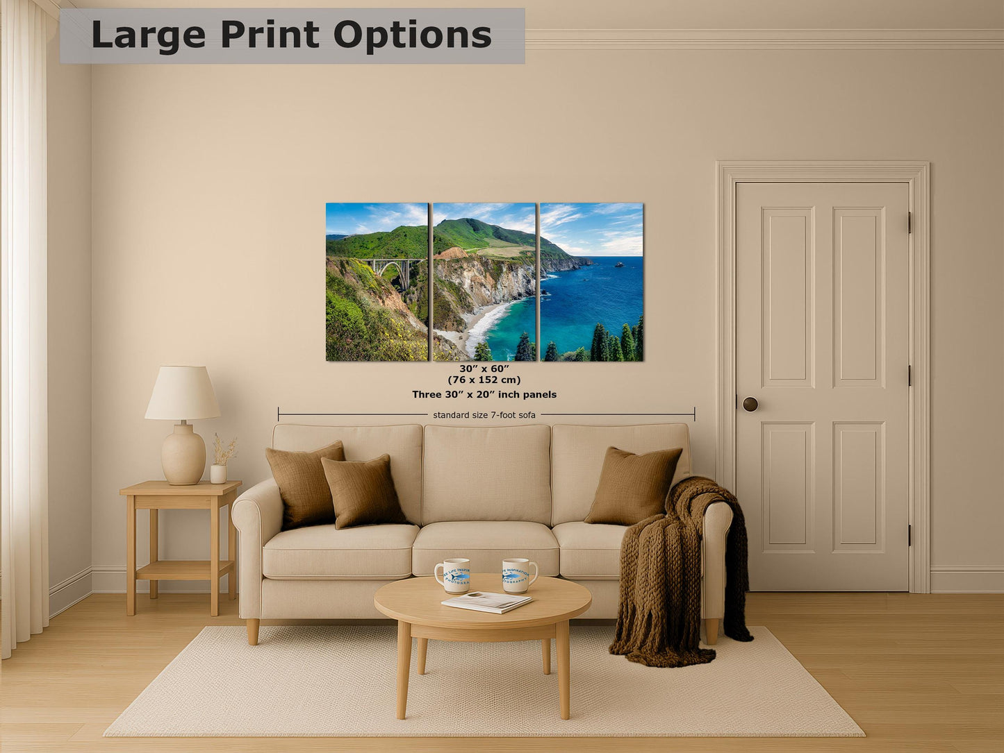 Bixby Bridge Ocean Picture, Big Sur California Coastline Nature Photo Panorama, Relaxation Artwork for Meditation, Office, & House Decor