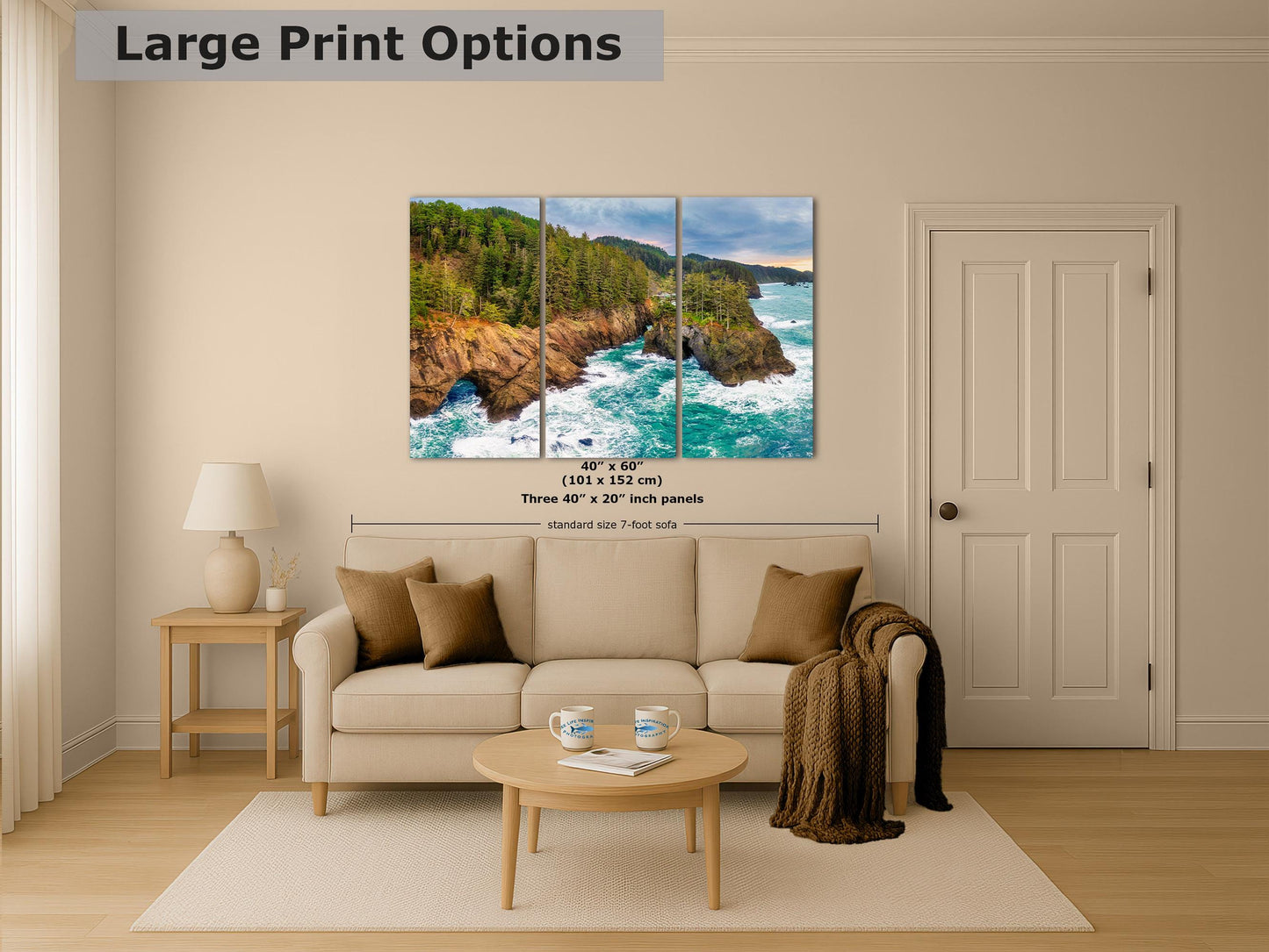 Oregon Coast Ocean Picture, Pacific Northwest Nature Photo Relaxation Artwork for Meditation, Apartment, Office & House Décor