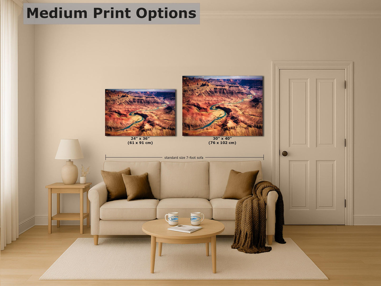 Grand Canyon National Park, Aerial Arizona Desert Picture Nature Photo, Bohemian Style Relaxation Artwork for Meditation, Apartment, Office & House Décor