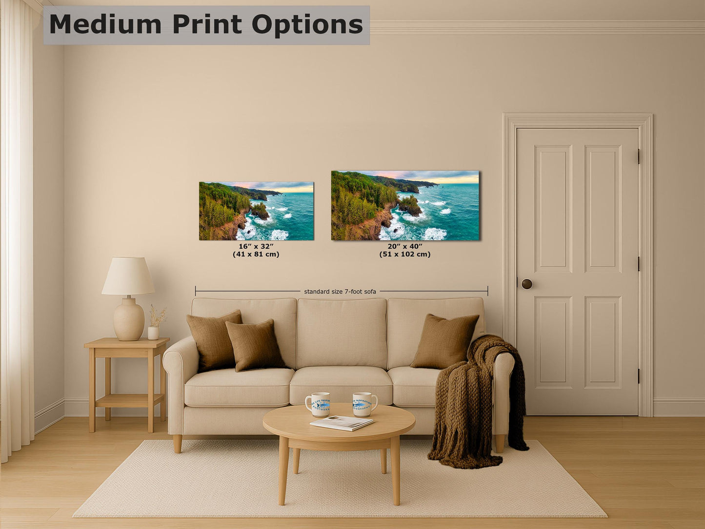 Oregon Coast Ocean Picture, Pacific Northwest Nature Photo Panorama Relaxation Artwork for Meditation, Apartment, Office & House Décor