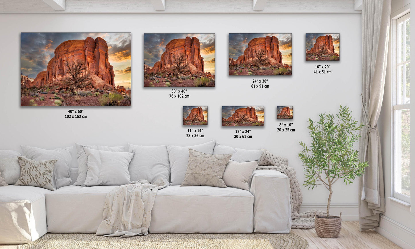 Monument Valley Arizona Desert Picture Cactus Nature Photo, Bohemian Style Relaxation Artwork for Meditation, Apartment, Office & House Décor
