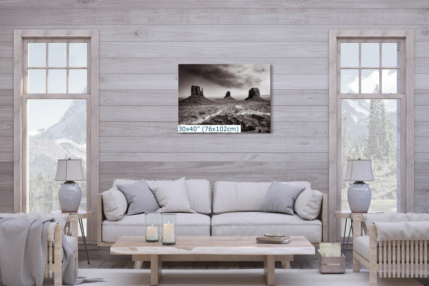 Monument Valley Arizona Desert Picture, Black and White Nature Photo, Bohemian Style Relaxation Artwork for Meditation, Apartment, Office & House Décor