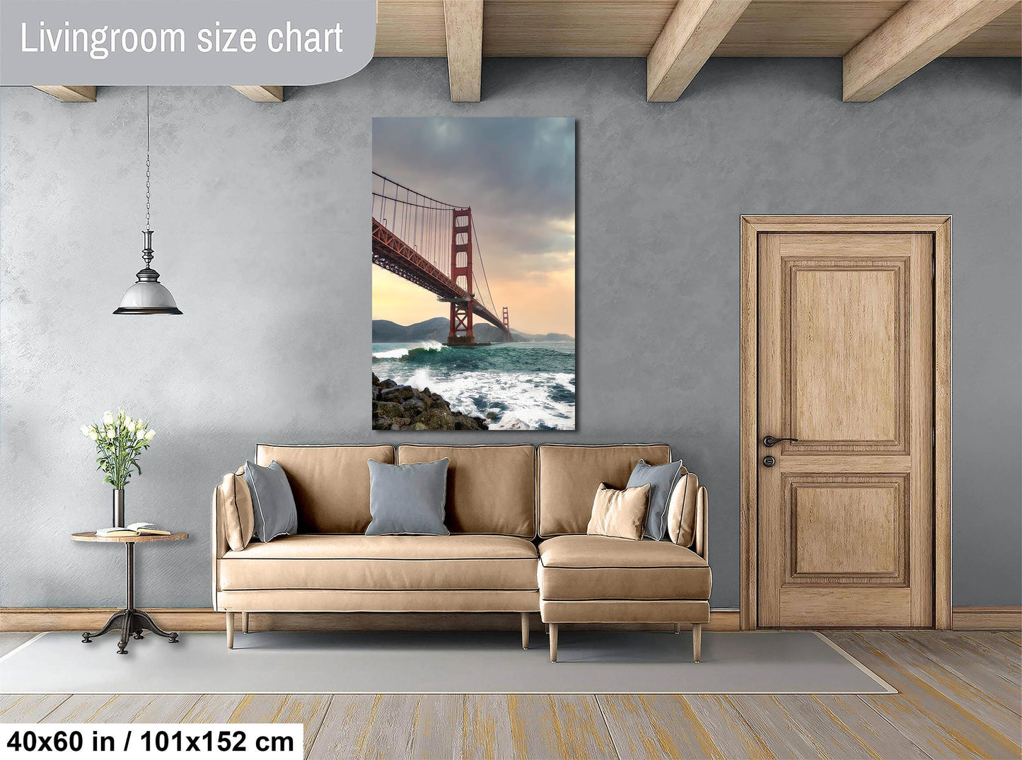 San Francisco Golden Gate Bridge Picture - California Coastline Giant Canvas Print for House Decor & Housewarming