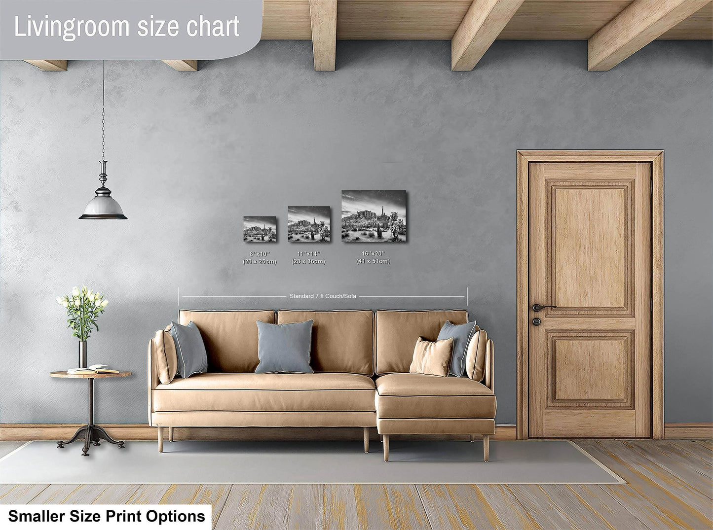 Arizona Desert Picture in Black and White, Saguaro Cactus Artwork Nature Photo, Southwestern Wall Art of Superstition Mountains at Lost Dutchman State Park