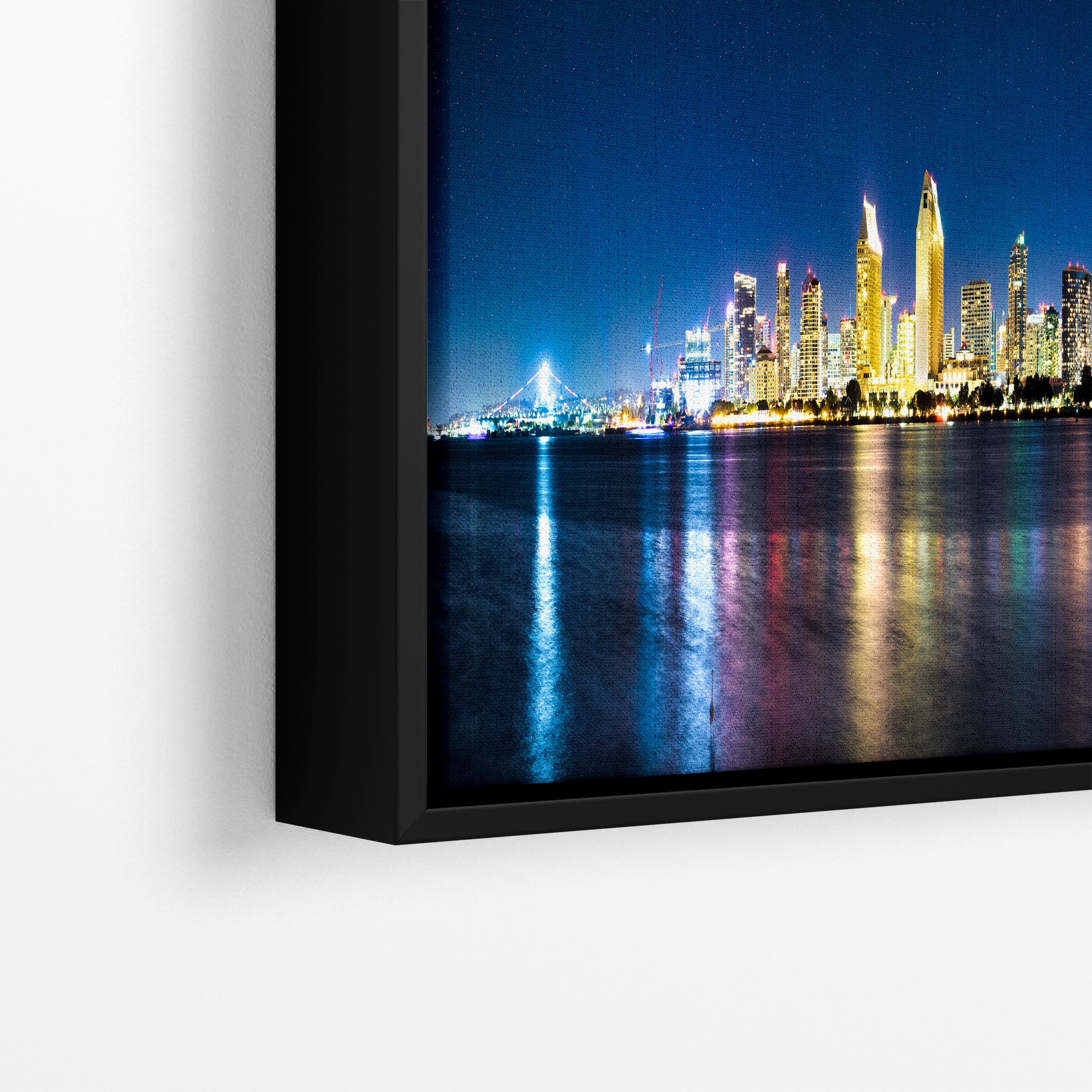 San Diego Skyline Panorama Photo, Urban Cityscape at Night Wall Art, Large Canvas Print for Living Room or Office
