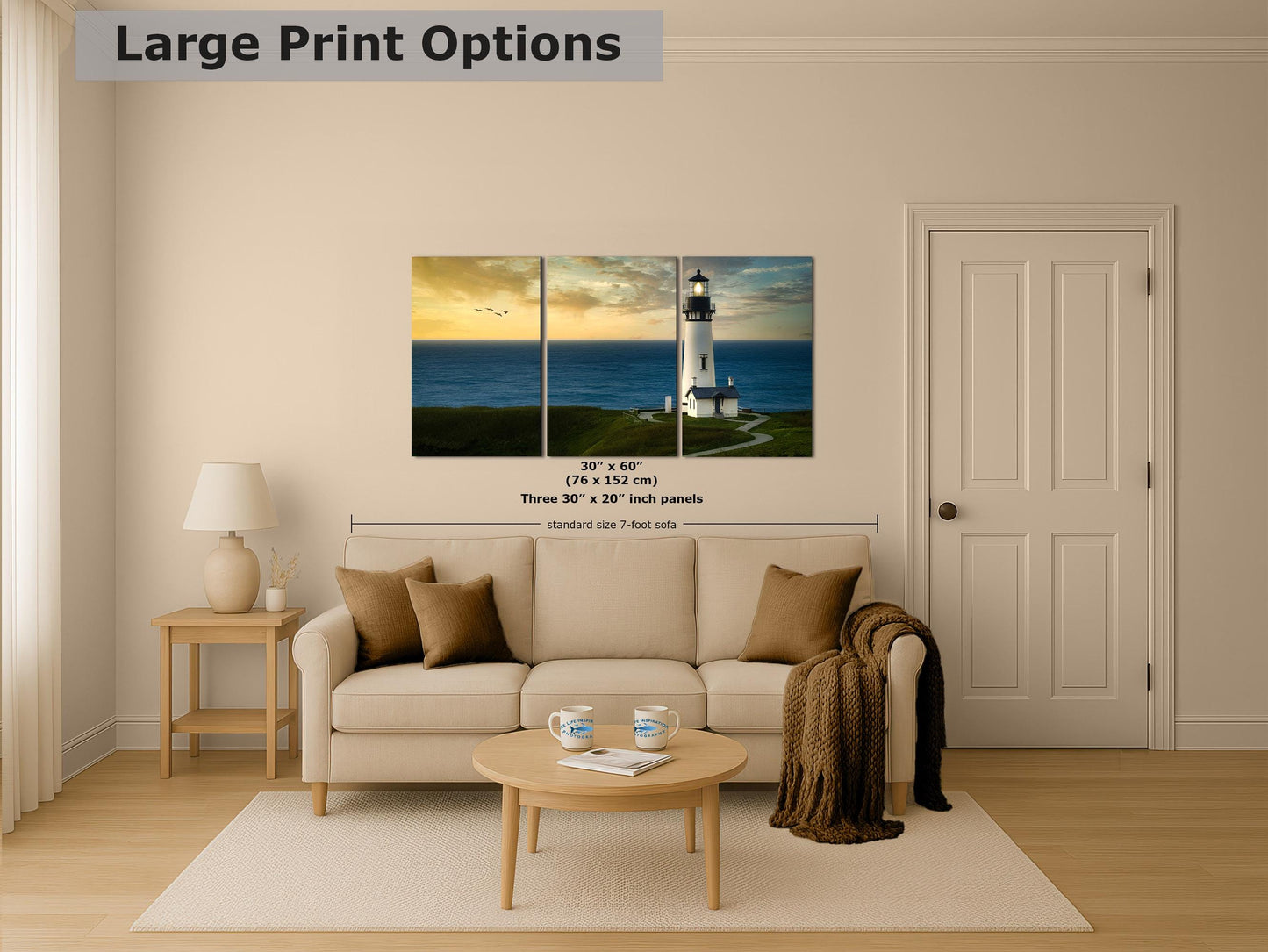 Yaquina Head Lighthouse Picture, Oregon Coast Ocean Picture, Pacific Northwest Beach Photo Wall Art for Office and Relaxation