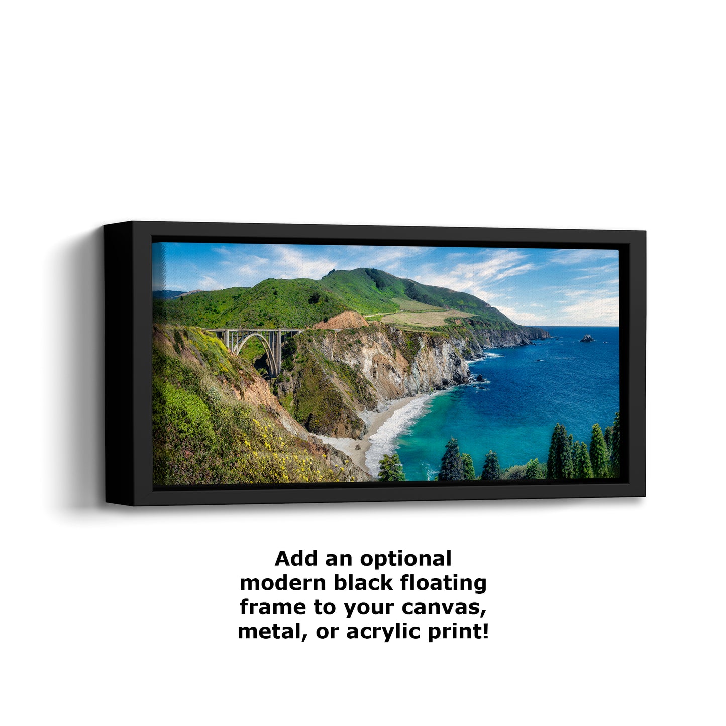 Bixby Bridge Ocean Picture, Big Sur California Coastline Nature Photo Panorama, Relaxation Artwork for Meditation, Office, & House Decor