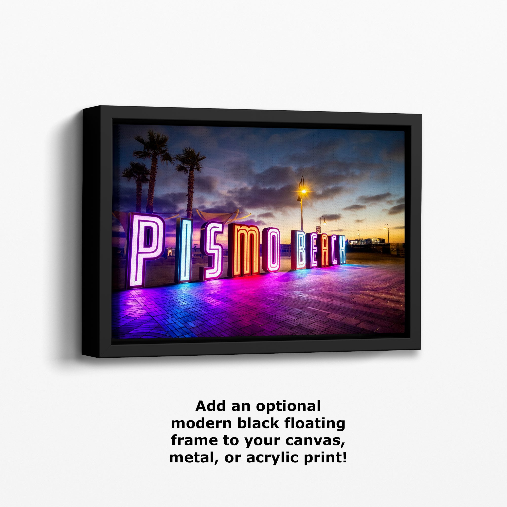 Pismo Beach Iconic Neon Sign House Decor, California Coastal Art Print with Vibrant Neon Lights for Retro Wall Art, Beach Lover Gift