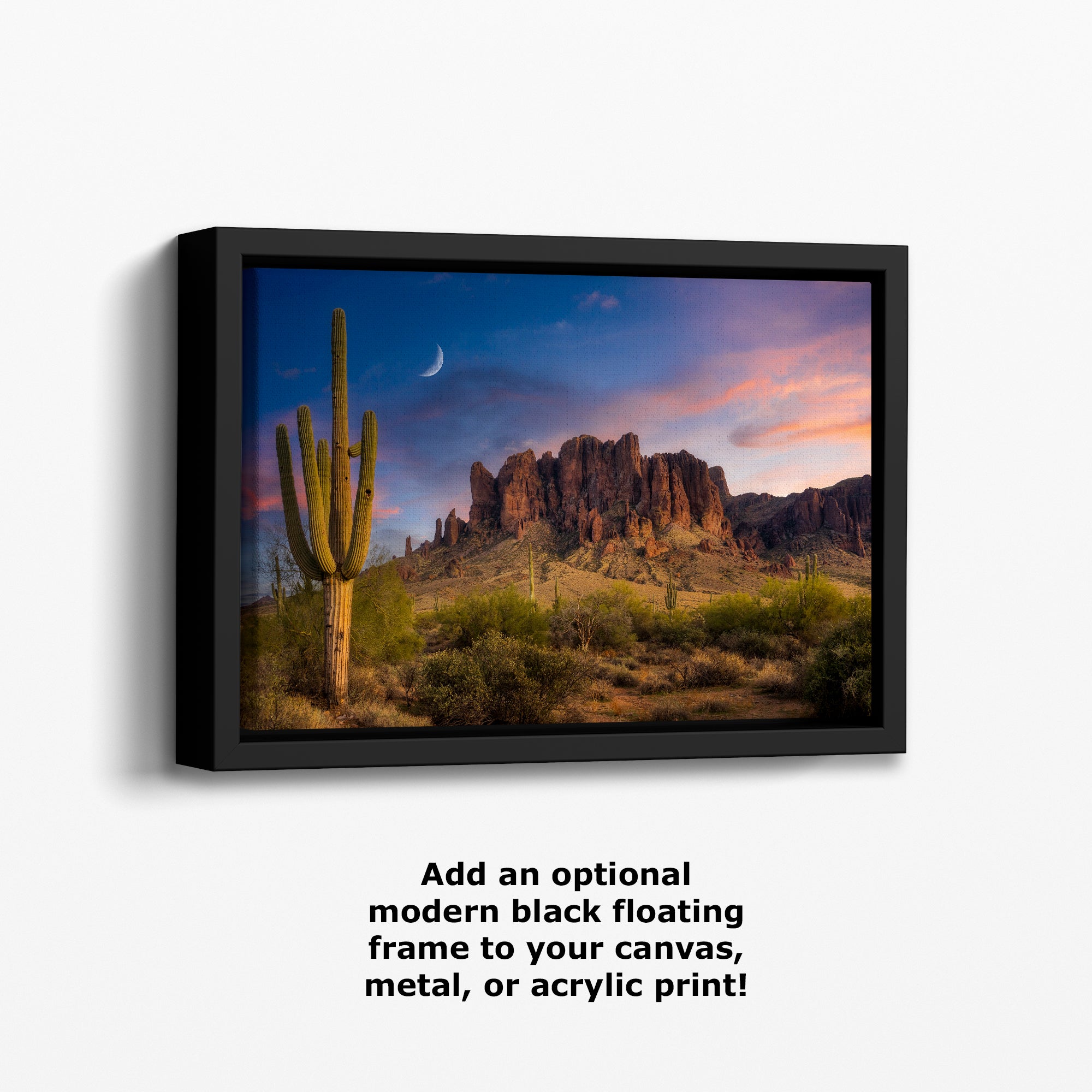 Arizona Desert Picture Sunset, Saguaro Cactus Artwork Nature Photo, Southwestern Wall Art of Superstition Mountains at Lost Dutchman State Park