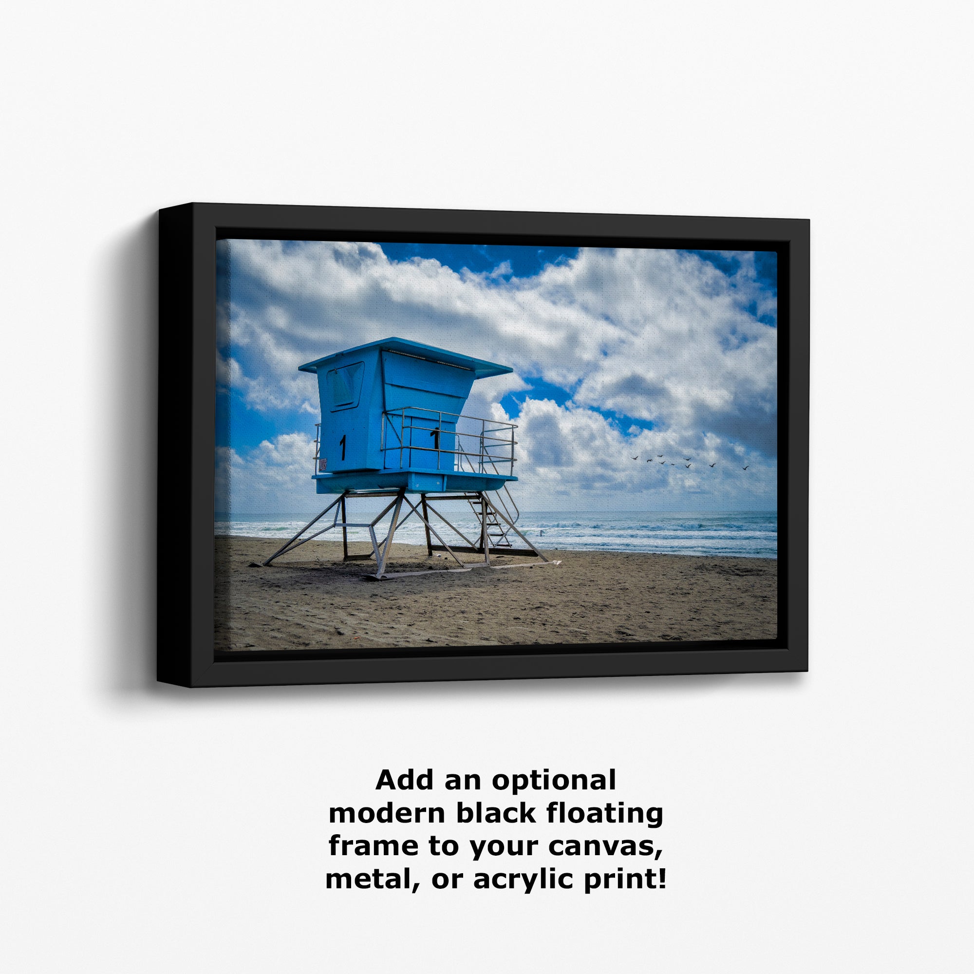 Southern California Coastline Lifeguard Tower Ocean Picture, Oceanside Relaxation Artwork for Meditation, Office, Dorm, and House Decor