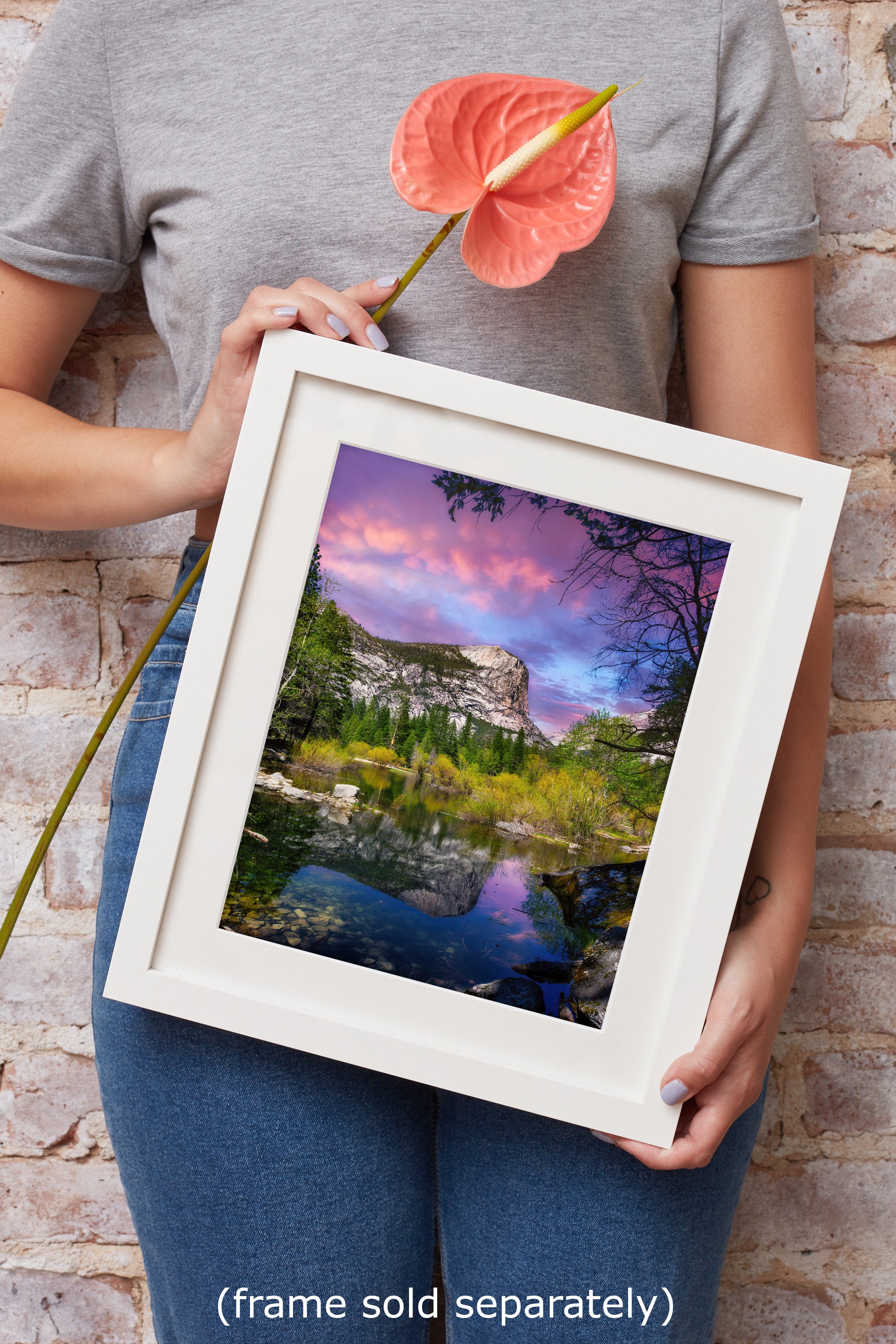 Mirror Lake Yosemite National Park Mountain Picture Nature Photo Relaxation Artwork of Mt. Watkins for Meditation, Office, and House Decor