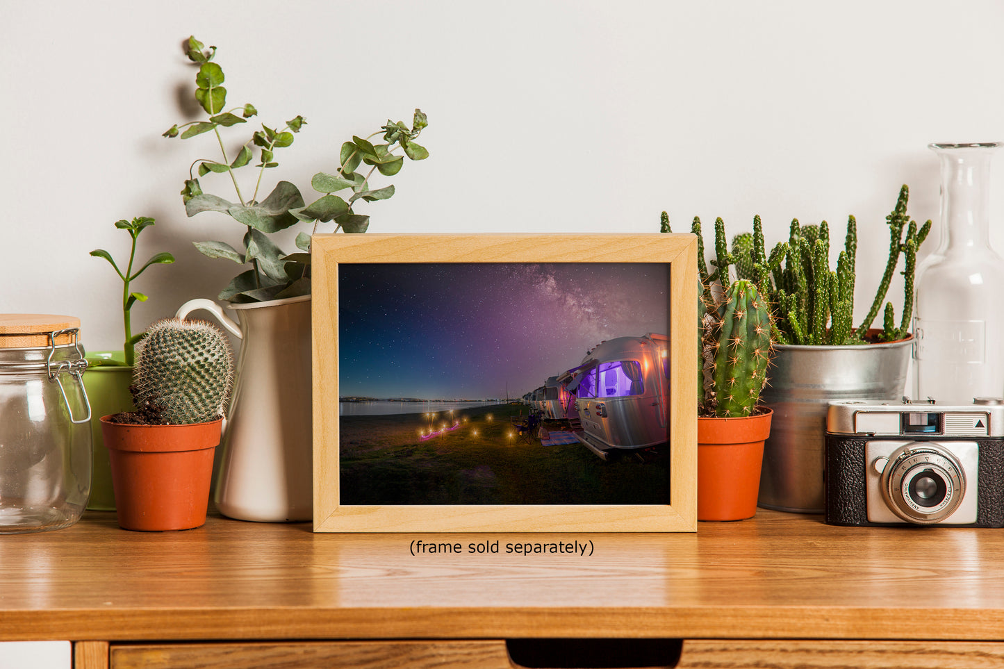 Airstream Travel Trailer Art Night Scene in San Diego, California Campsite Camping Decoration in Canvas, Paper, and Metal Wall Art