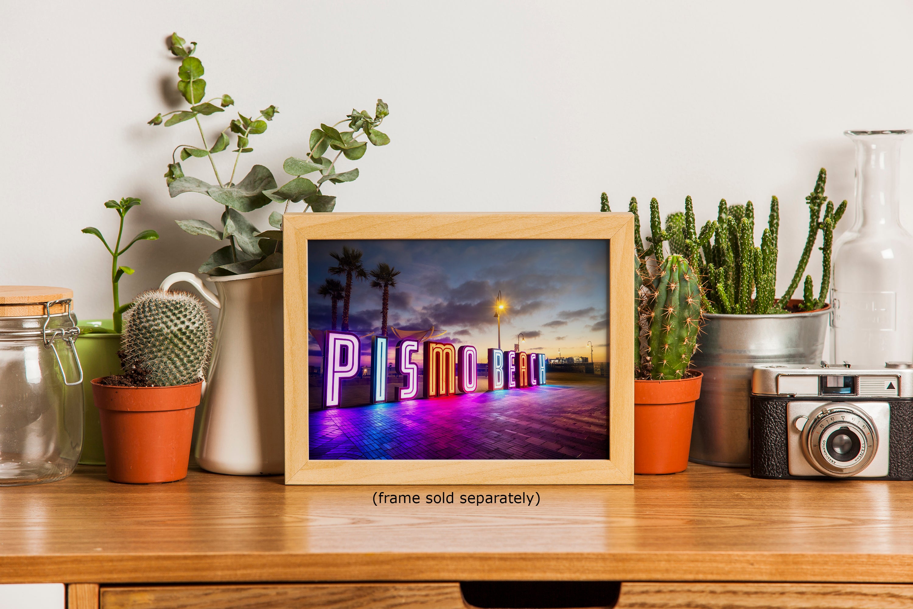 Pismo Beach Iconic Neon Sign House Decor, California Coastal Art Print with Vibrant Neon Lights for Retro Wall Art, Beach Lover Gift