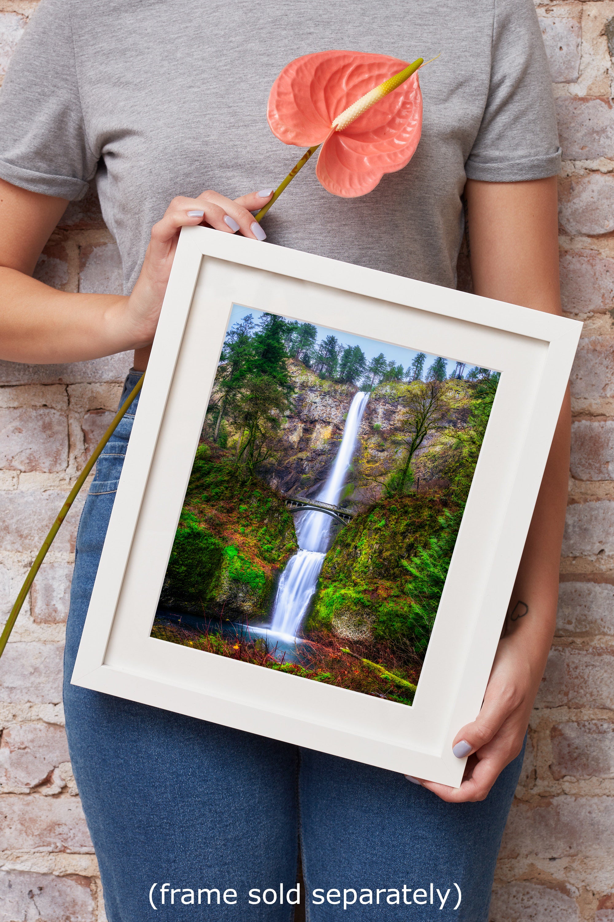 Multnomah Waterfall Picture Nature Photo Wall Art, Pacific Northwest Oregon Relaxation Artwork