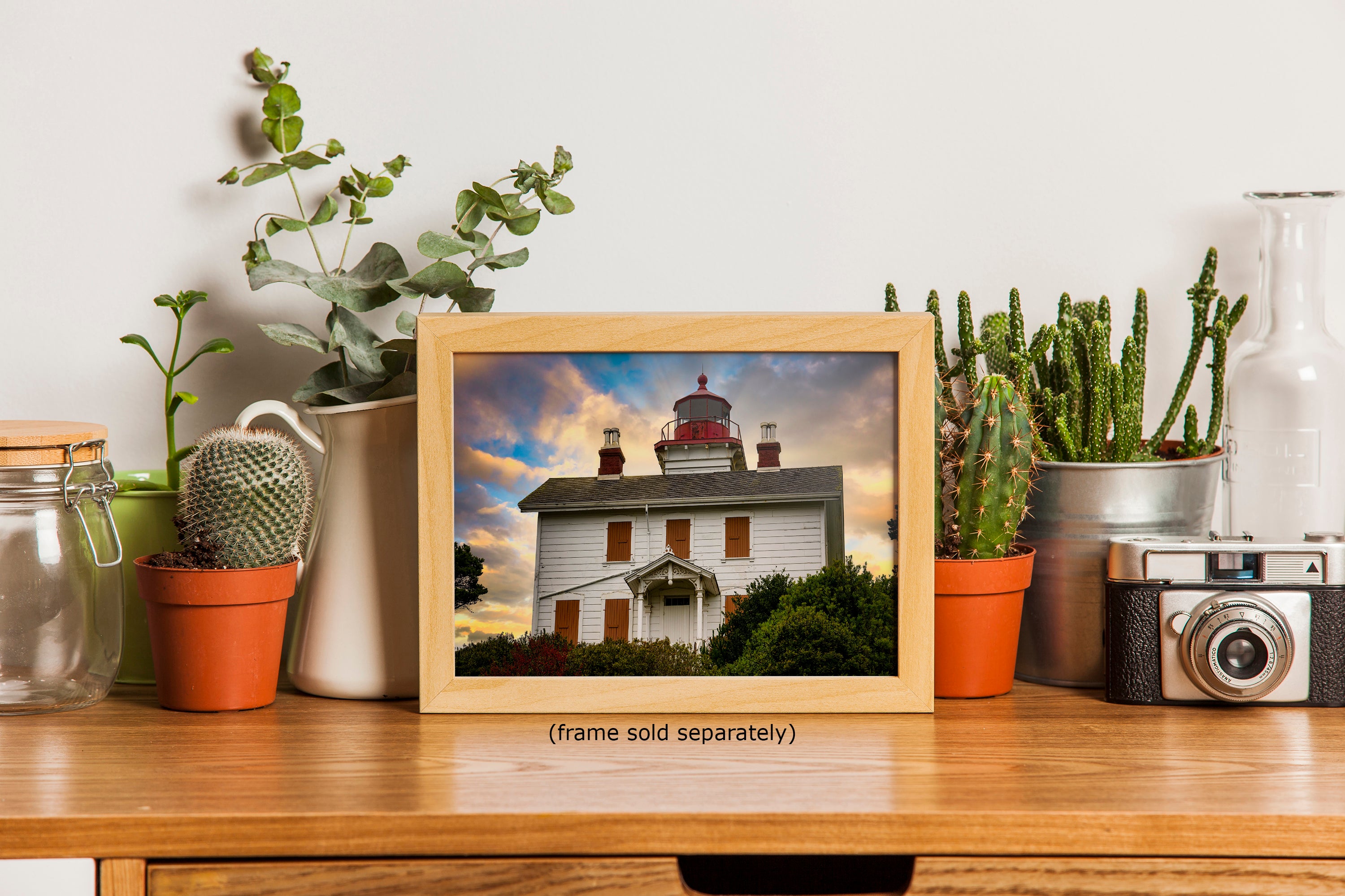 Yaquina Bay Lighthouse Picture, Oregon Coast Ocean Picture, Pacific Northwest Beach Photo Wall Art for Office and Relaxation