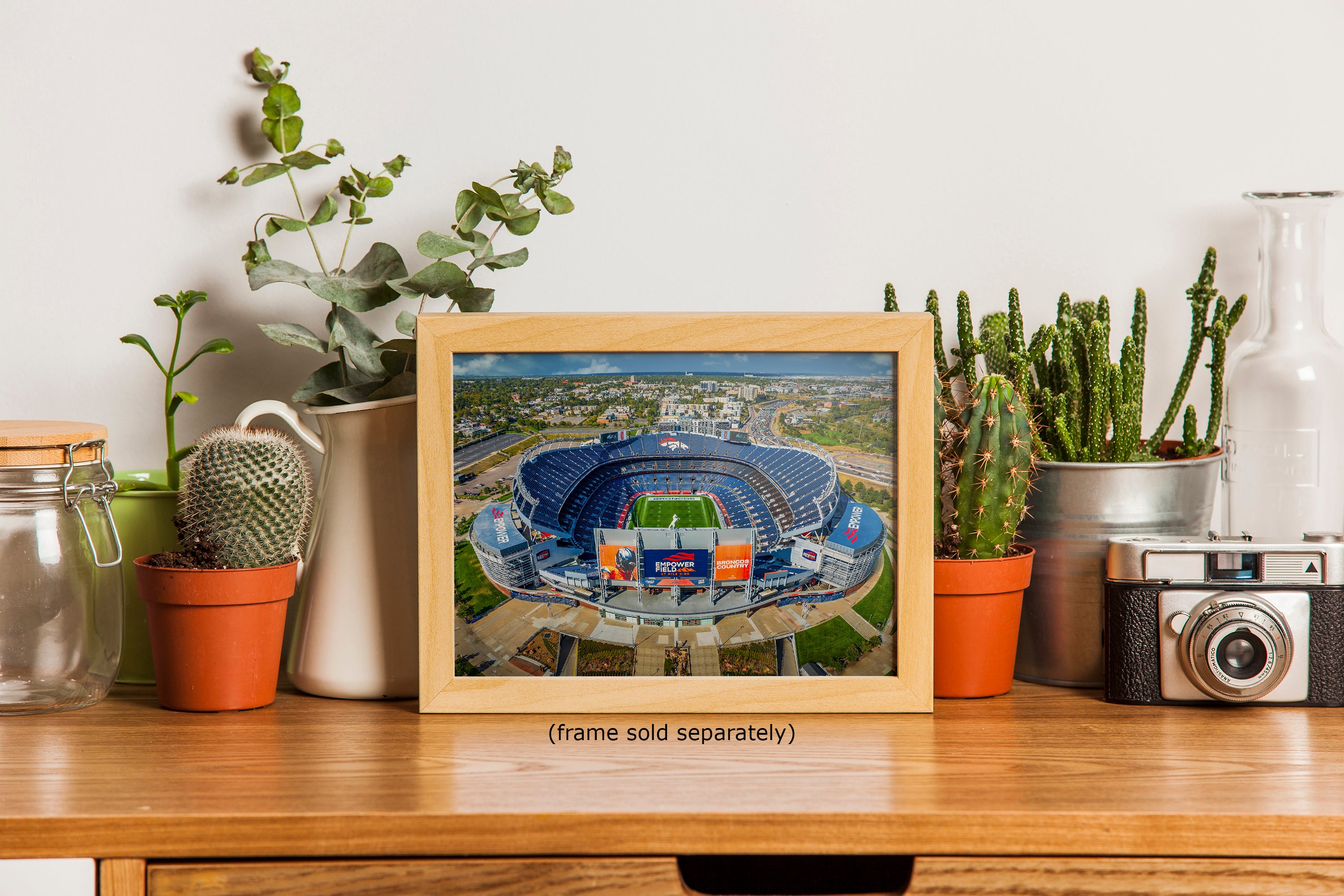 Denver Broncos Football Stadium, Mile High Stadium Denver Colorado Skyline Print, Sports Decor, Man Cave Art