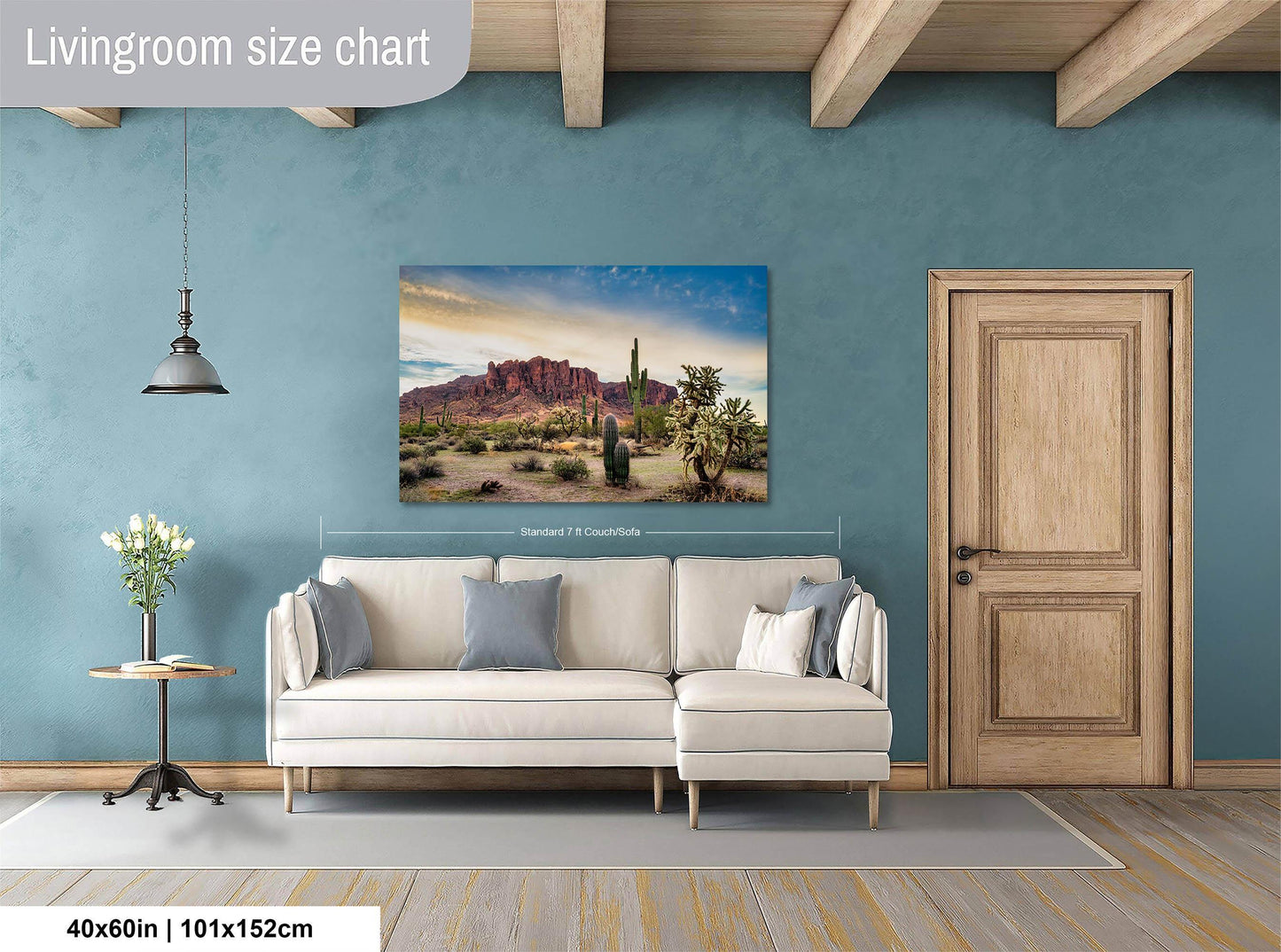 Arizona Desert Picture, Colorful Saguaro Cactus Artwork Nature Photo, Southwestern Wall Art of Superstition Mountains at Lost Dutchman State Park