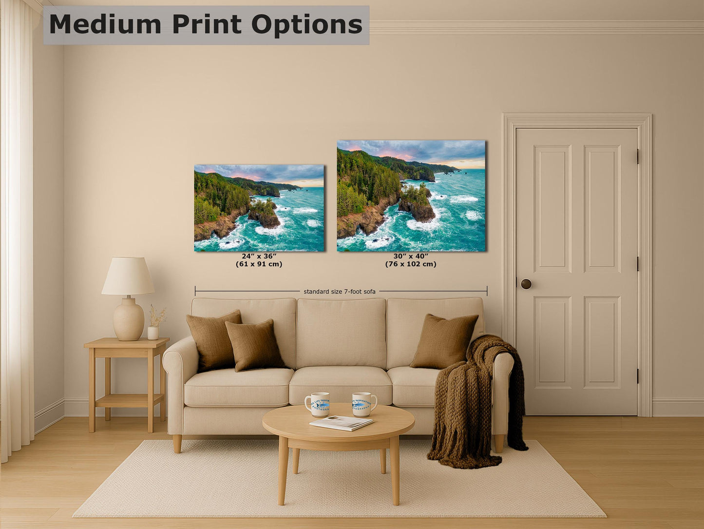Oregon Coast Ocean Picture, Pacific Northwest Rocky Coastline Nature Photo Relaxation Artwork for Meditation, Apartment, Office & House Décor