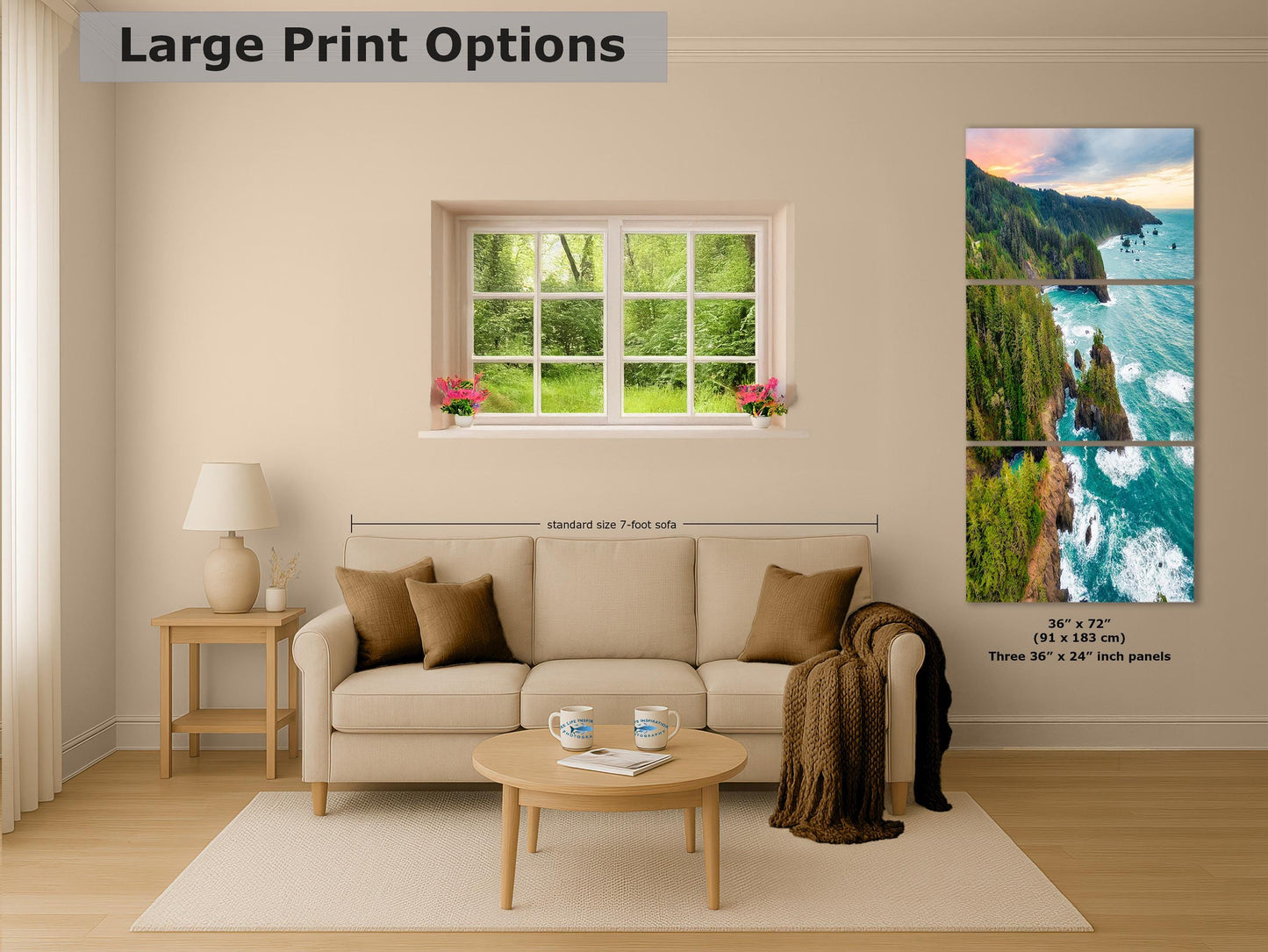 Oregon Coast Ocean Picture, Pacific Northwest Sunrise Nature Photo Relaxation Artwork for Meditation, Apartment, Office & House Décor