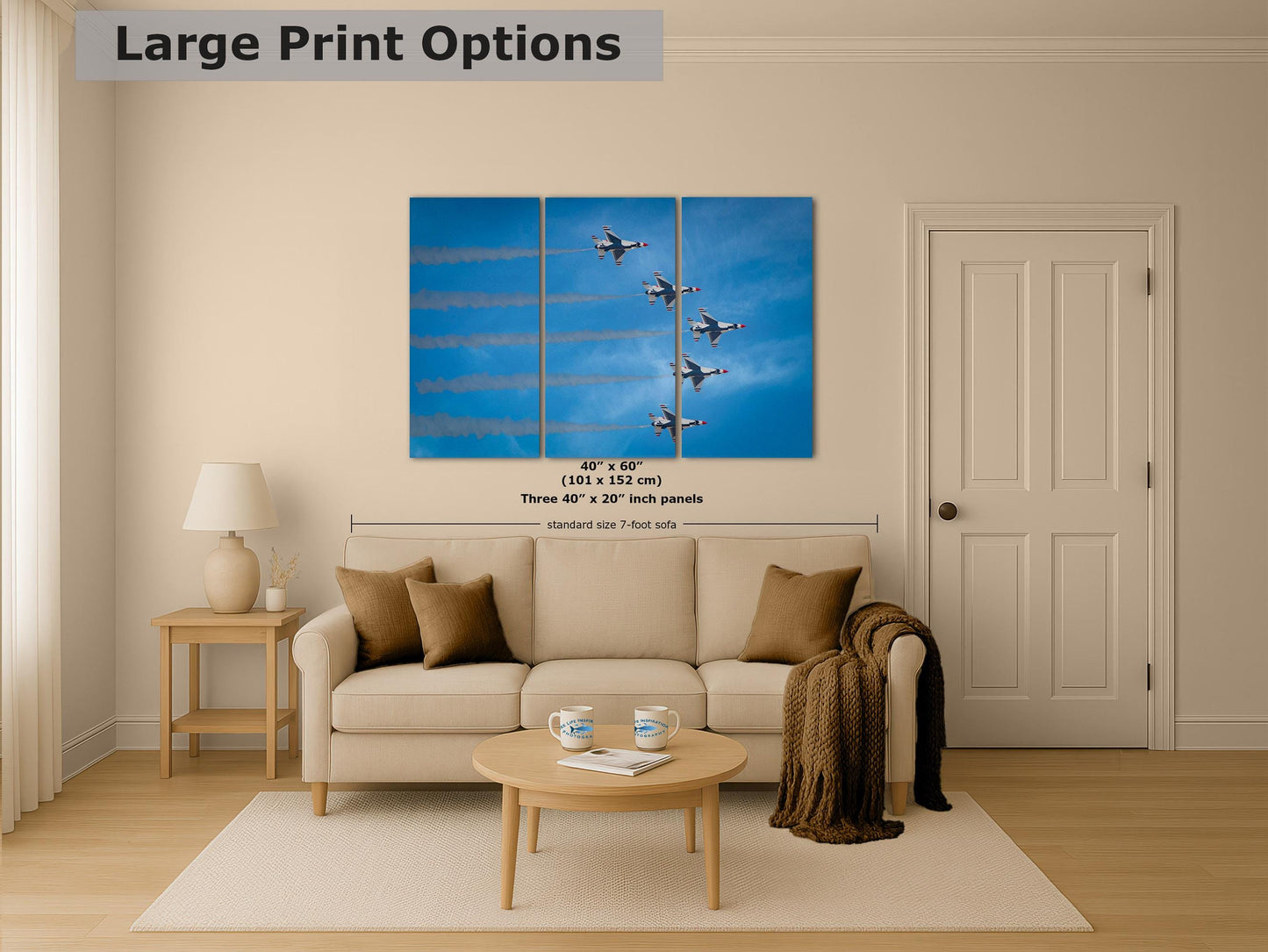 US Airforce Thunderbirds F-16 Fighting Falcon Aviation Artwork – Military Jet Fighter Wall Decor for Home & Office, Airplane PhotoPrint