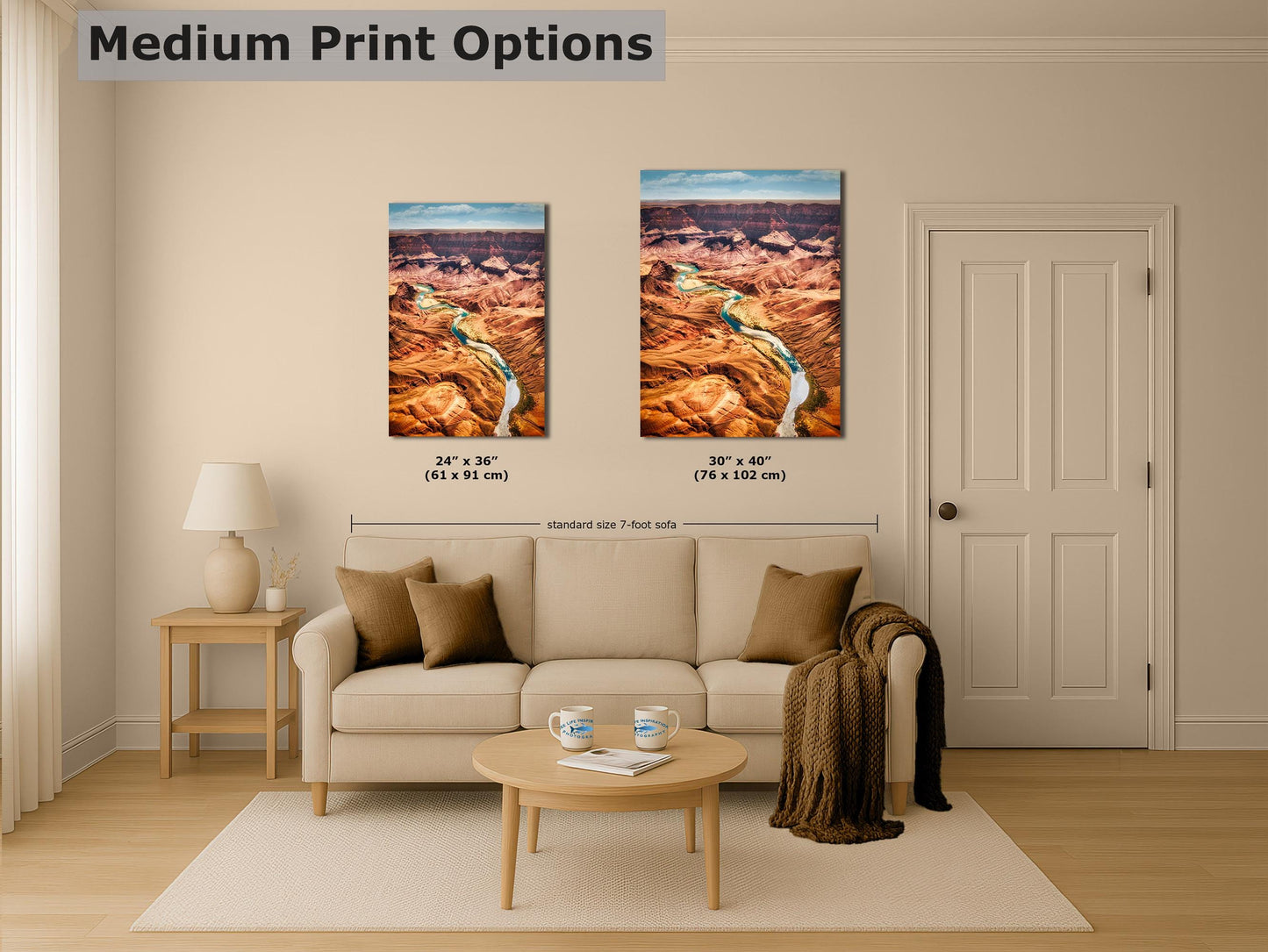 Grand Canyon National Park, Arizona Desert Picture Nature Photo with Colorado River, Bohemian Style Relaxation Artwork for Meditation, Office & House Décor