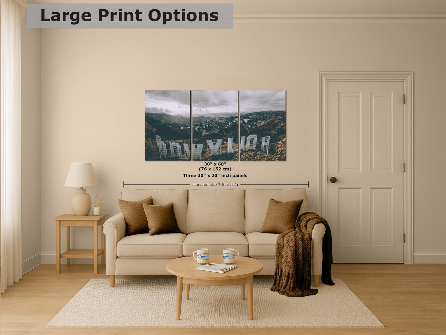 Hollywood Sign Los Angeles Skyline Retro Southern California Cityscape Urban Decor for Home or Office