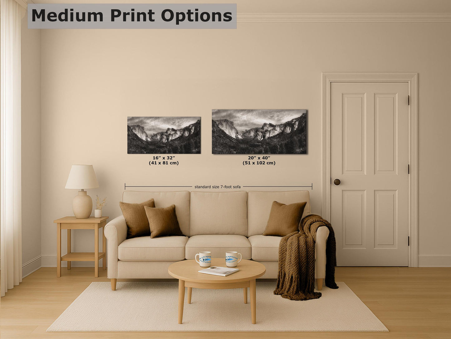 Tunnel View Yosemite National Park Mountain Picture Black and White Nature Photo Relaxation Artwork for Mediation, Office, & House Decor