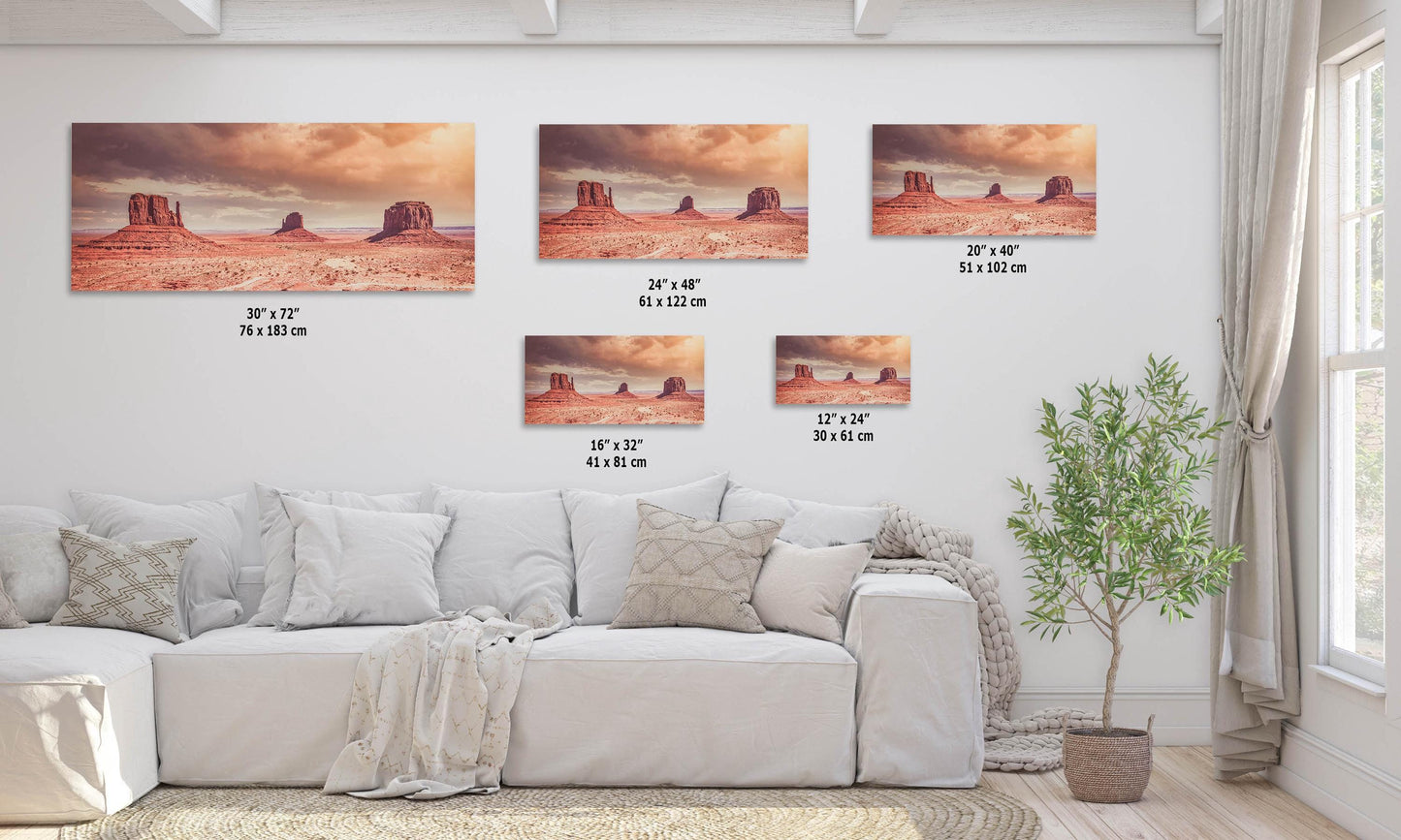 Monument Valley Panorama Arizona Desert Picture Nature Photo, Bohemian Style Relaxation Artwork for Meditation, Apartment, Office & House Décor