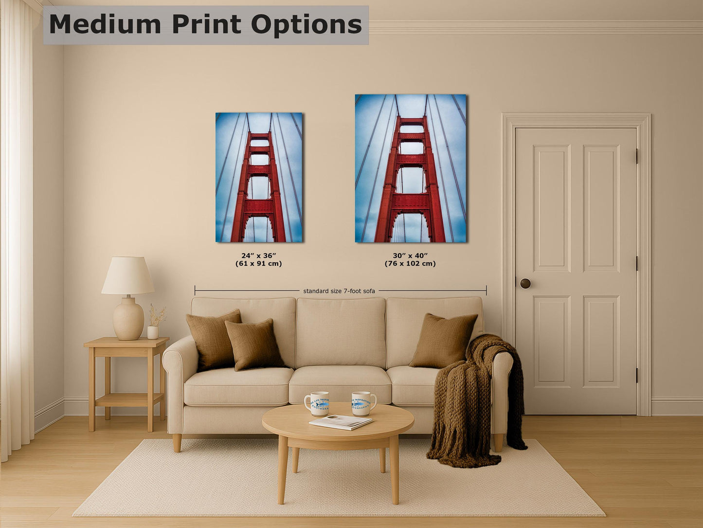 San Francisco Golden Gate Bridge Picture | Towering Canvas Wall Art | California Coastline Photography | Office, Dorm, or Home Decor