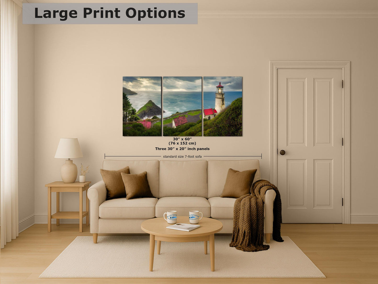 Haceta Head Lighthouse Picture, Oregon Coast Ocean Picture, Pacific Northwest Beach Photo Framed Coastal Decor for Ocean Lovers