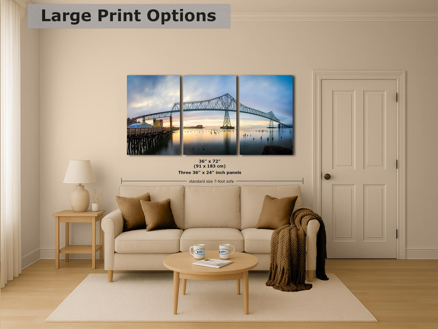 Astoria-Megler Bridge Picture Sunset, Oregon Coast Ocean Picture, Pacific Northwest Relaxation Decor for Meditation, Office, and House Decor