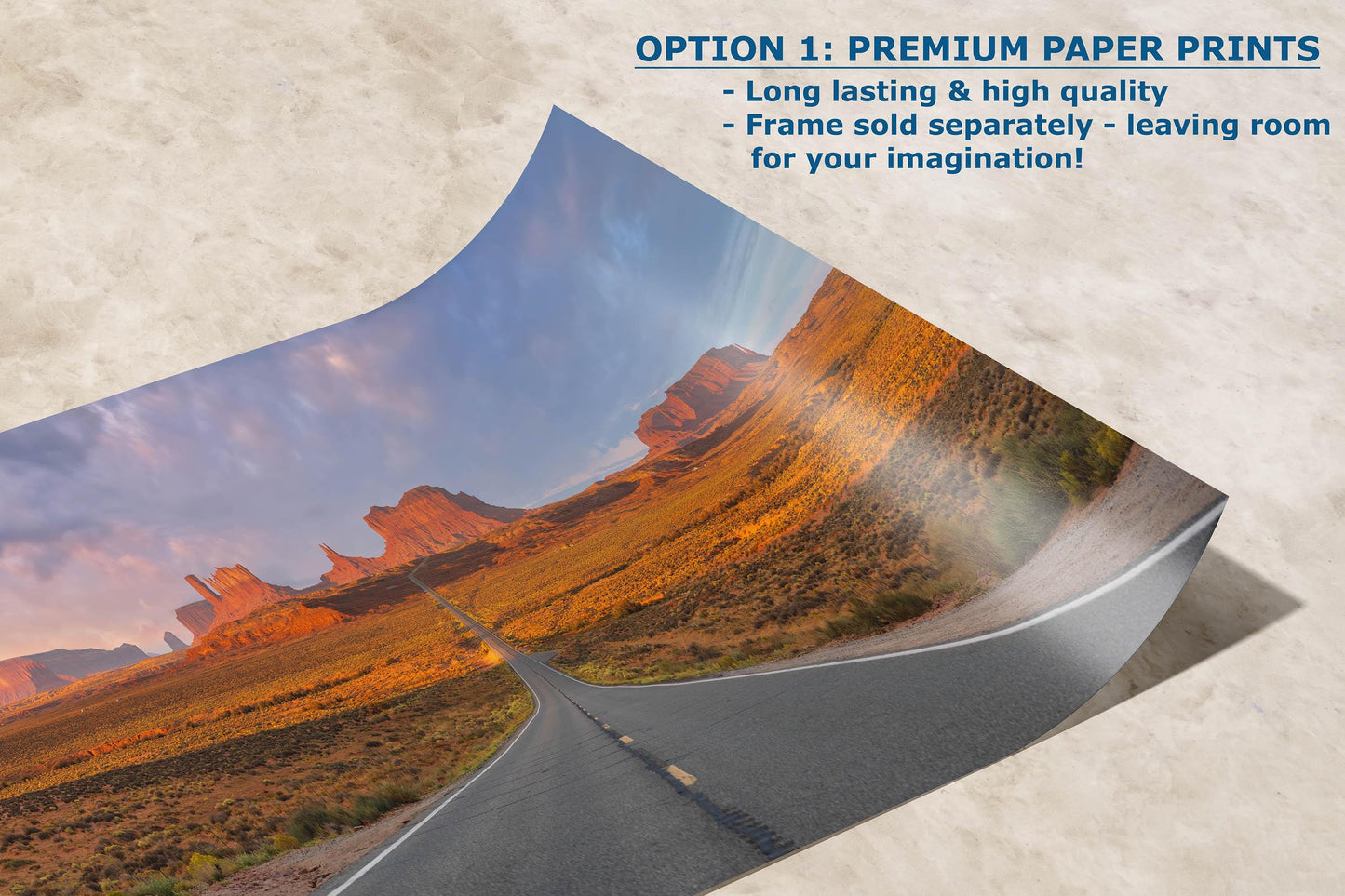 Monument Valley Arizona Desert Picture Nature Photo, Forrest Gump View Bohemian Style Relaxation Artwork for Meditation, Apartment, Office & House Décor